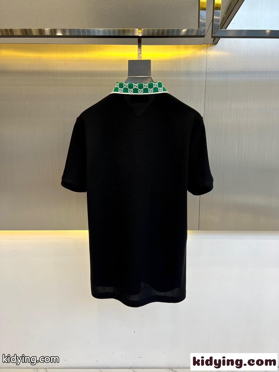 上品 カジュアル コットンピケ 半袖ポロシャツ グッチ Tシャツ 偽物 ブラック-3