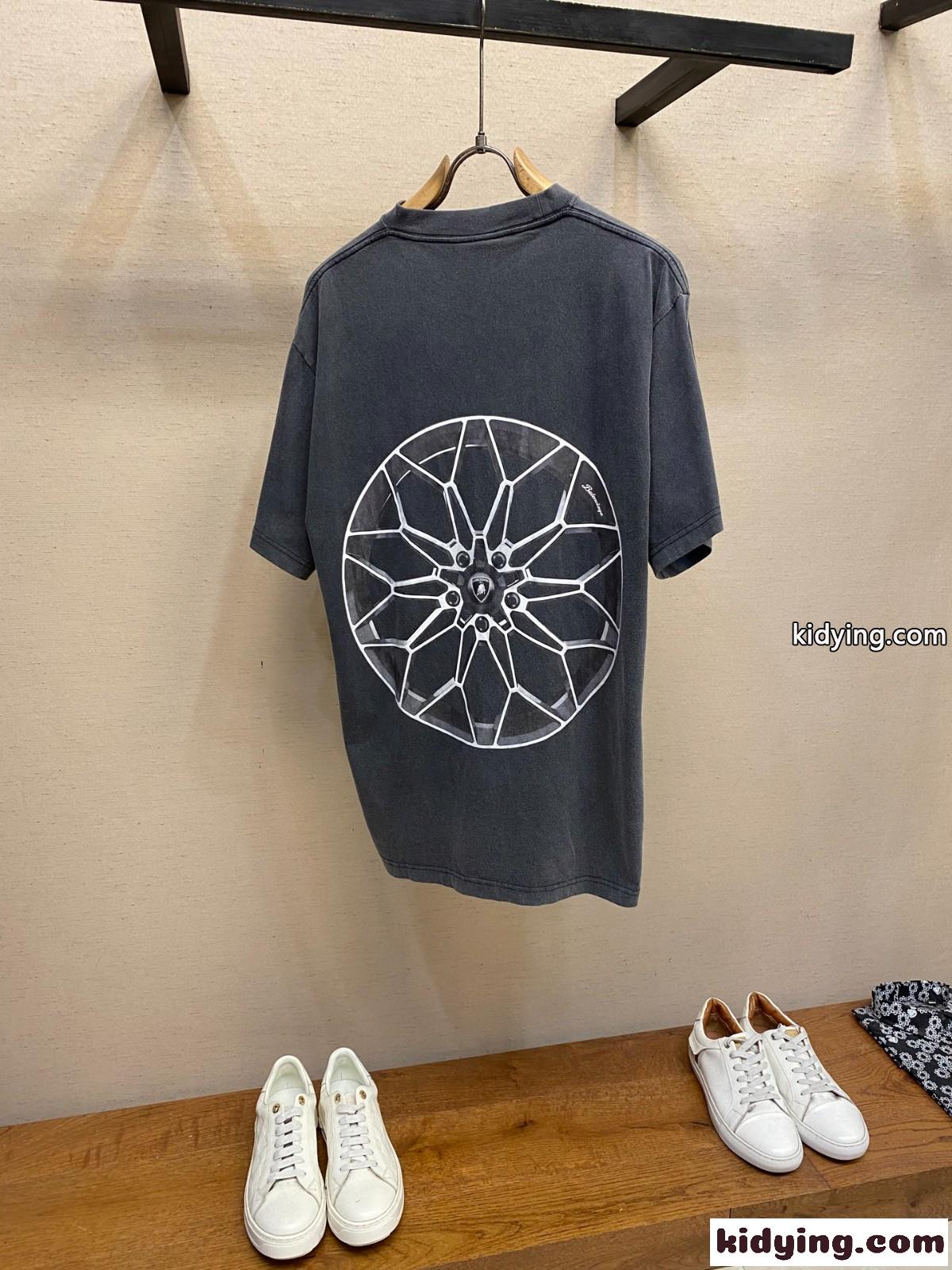 BALENCIAGA x Lamborghini プリント コットン Tシャツ スーパーコピー グレー-2