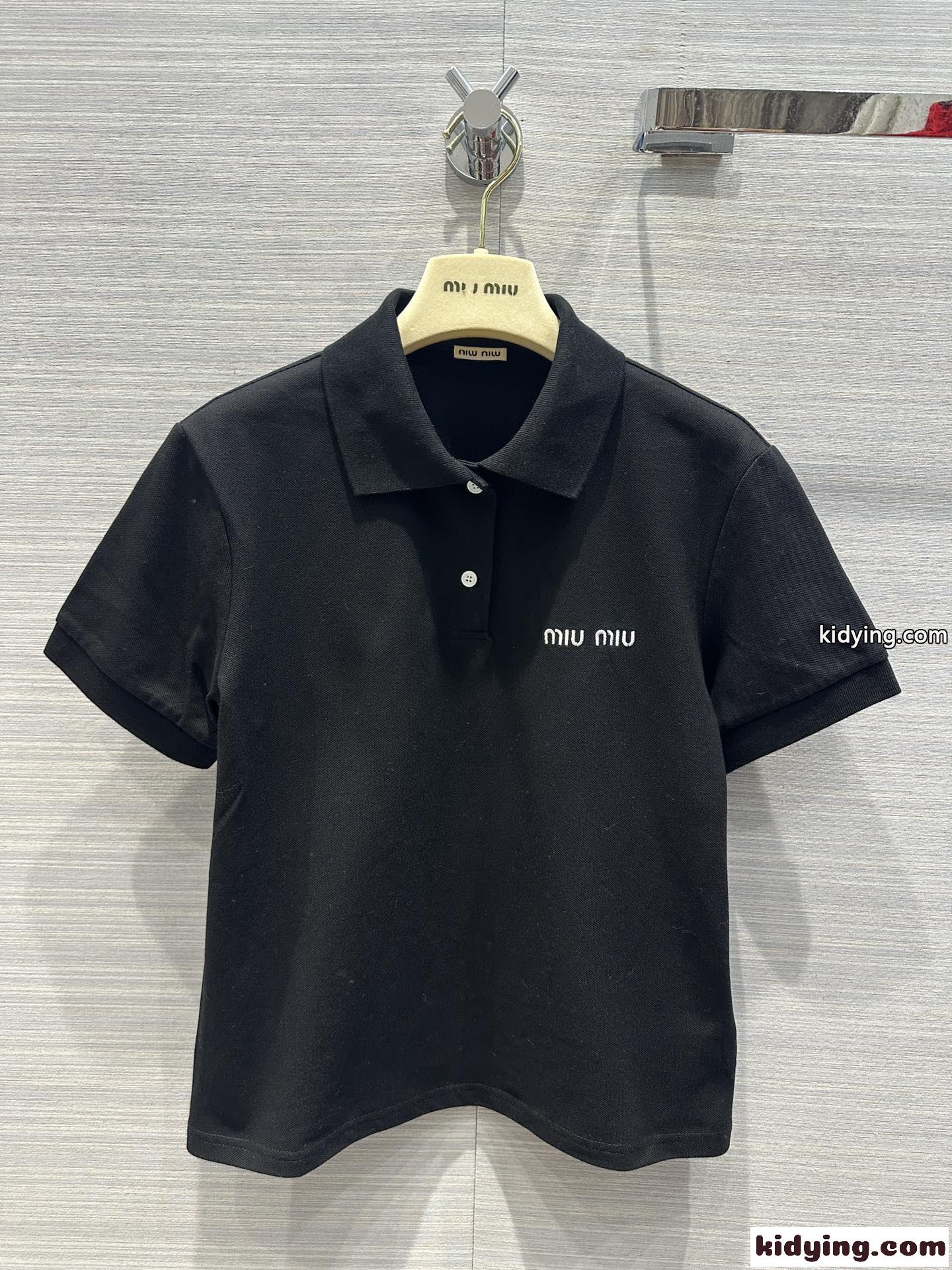 定番 カジュアル コットン 半袖 ポロシャツ ミュウミュウ Tシャツ コピー ブラック-2
