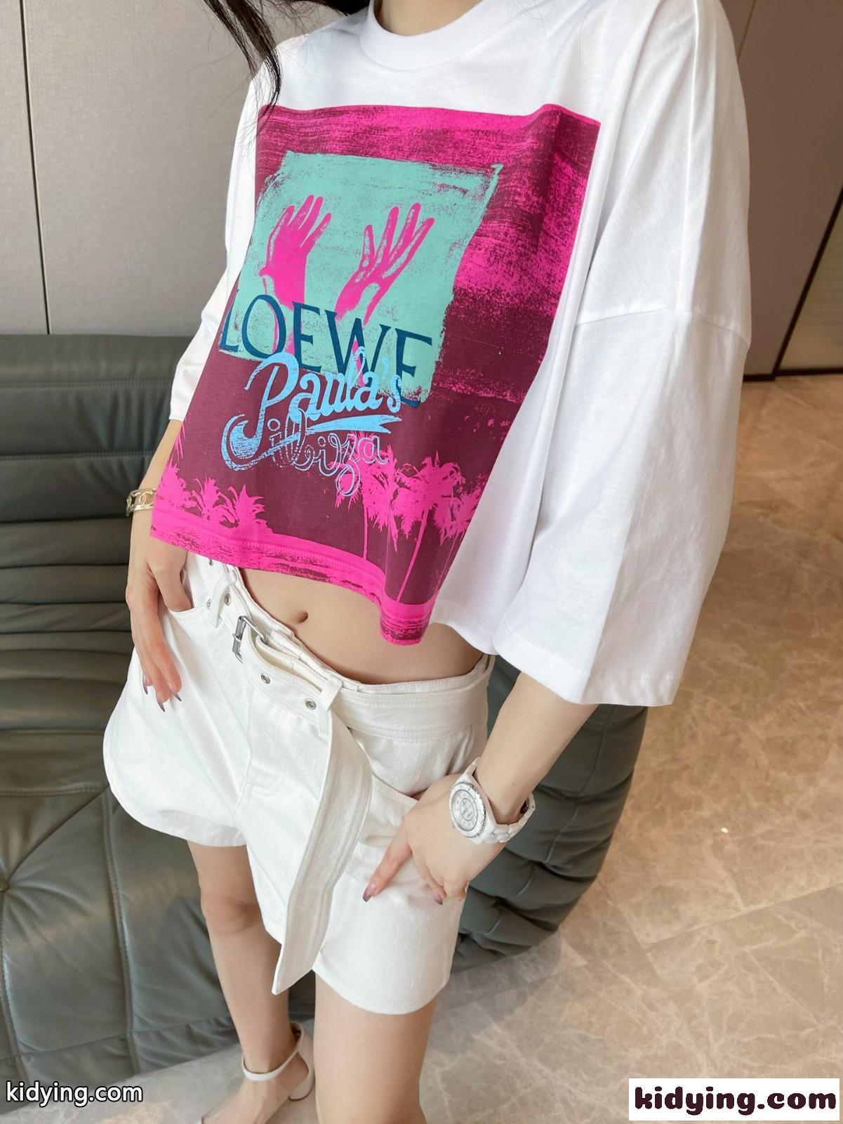 ゆったり プリント クルーネック 夏 レディース ロエベ tシャツ コピー クロップド トップス おしゃれ-4