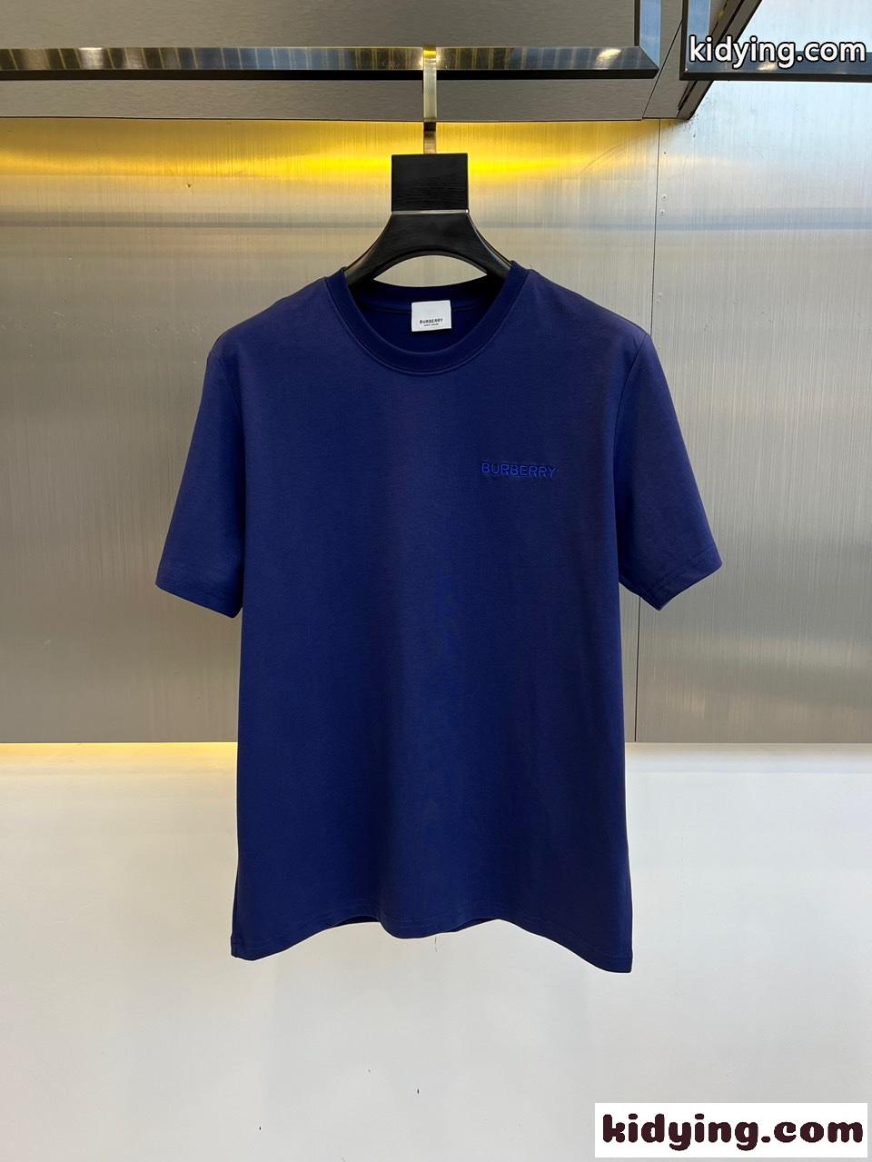 カジュアル ロゴ刺繍 クルーネック バーバリー 半袖Tシャツ コピー ブルー-0