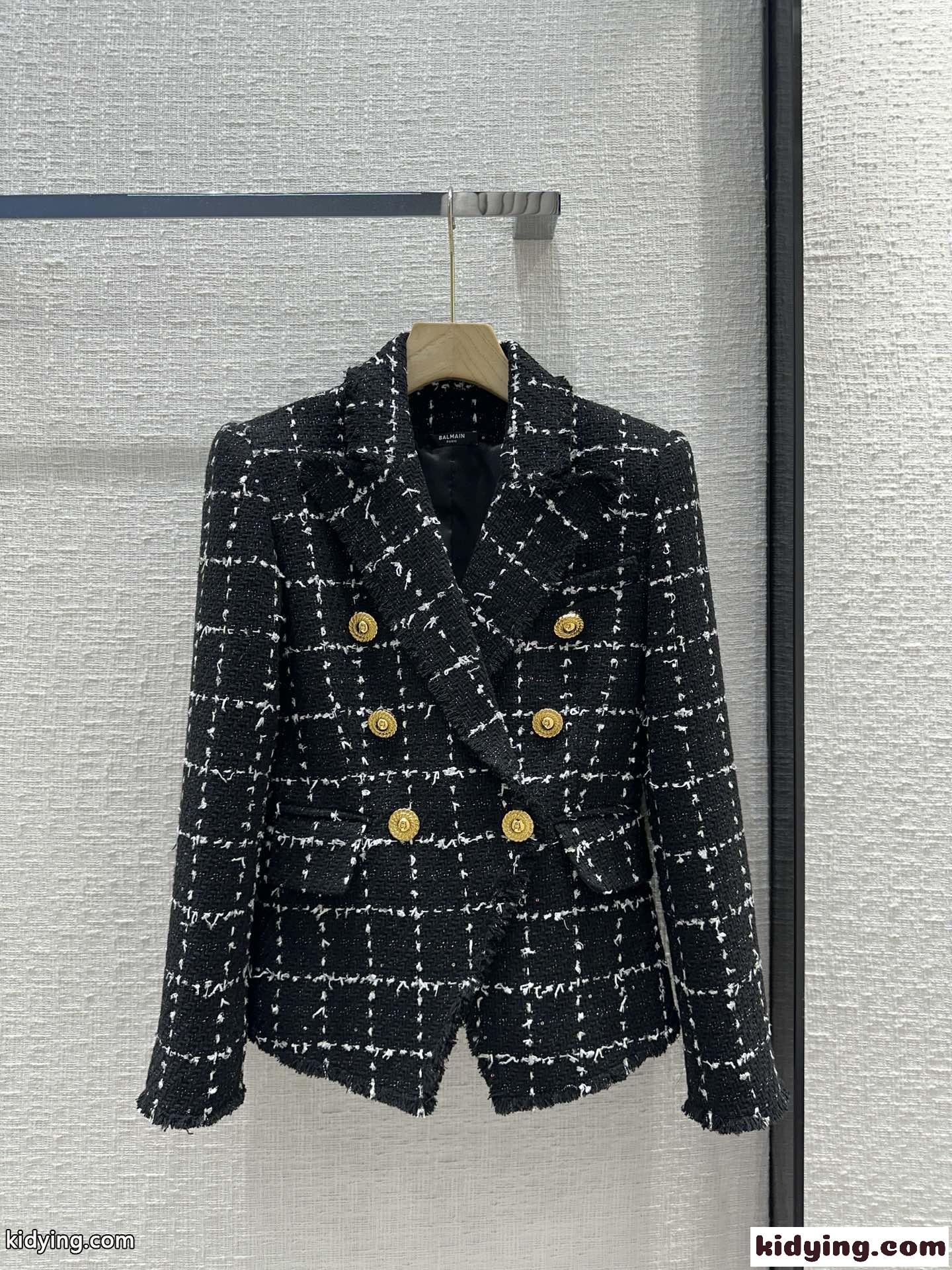 6ボタン チェック ツイードジャケット バルマン ジャケット コピー-0