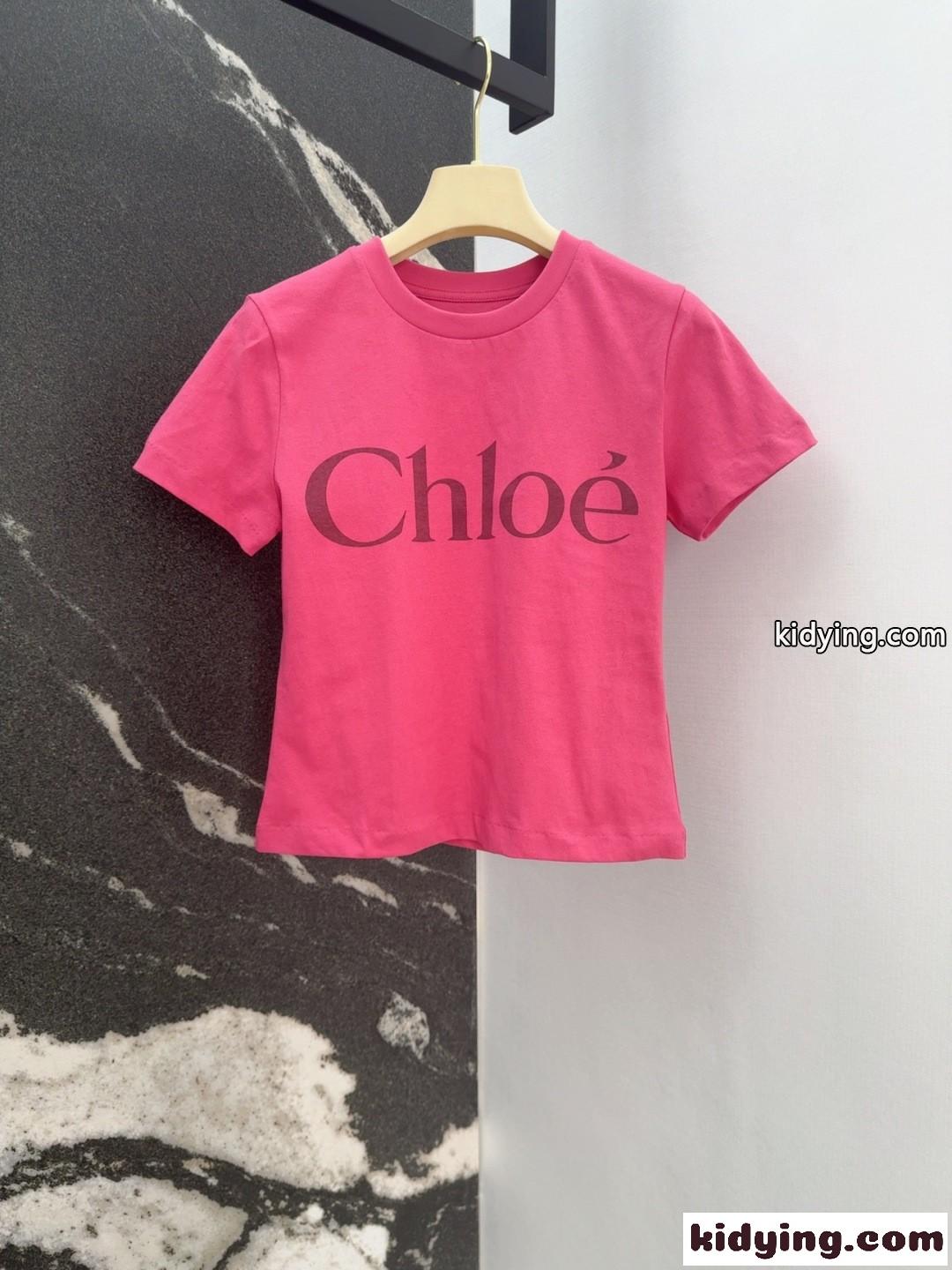 シンプル ロゴ入り コットン半袖Tシャツ クロエ Tシャツ スーパーコピー ピンク-0
