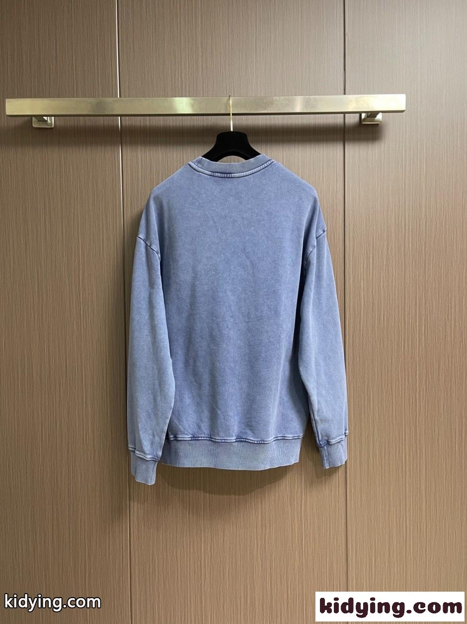 カジュアル ウォッシュ加工 スウェットシャツ バレンシアガ Tシャツ 偽物 ブルー-1