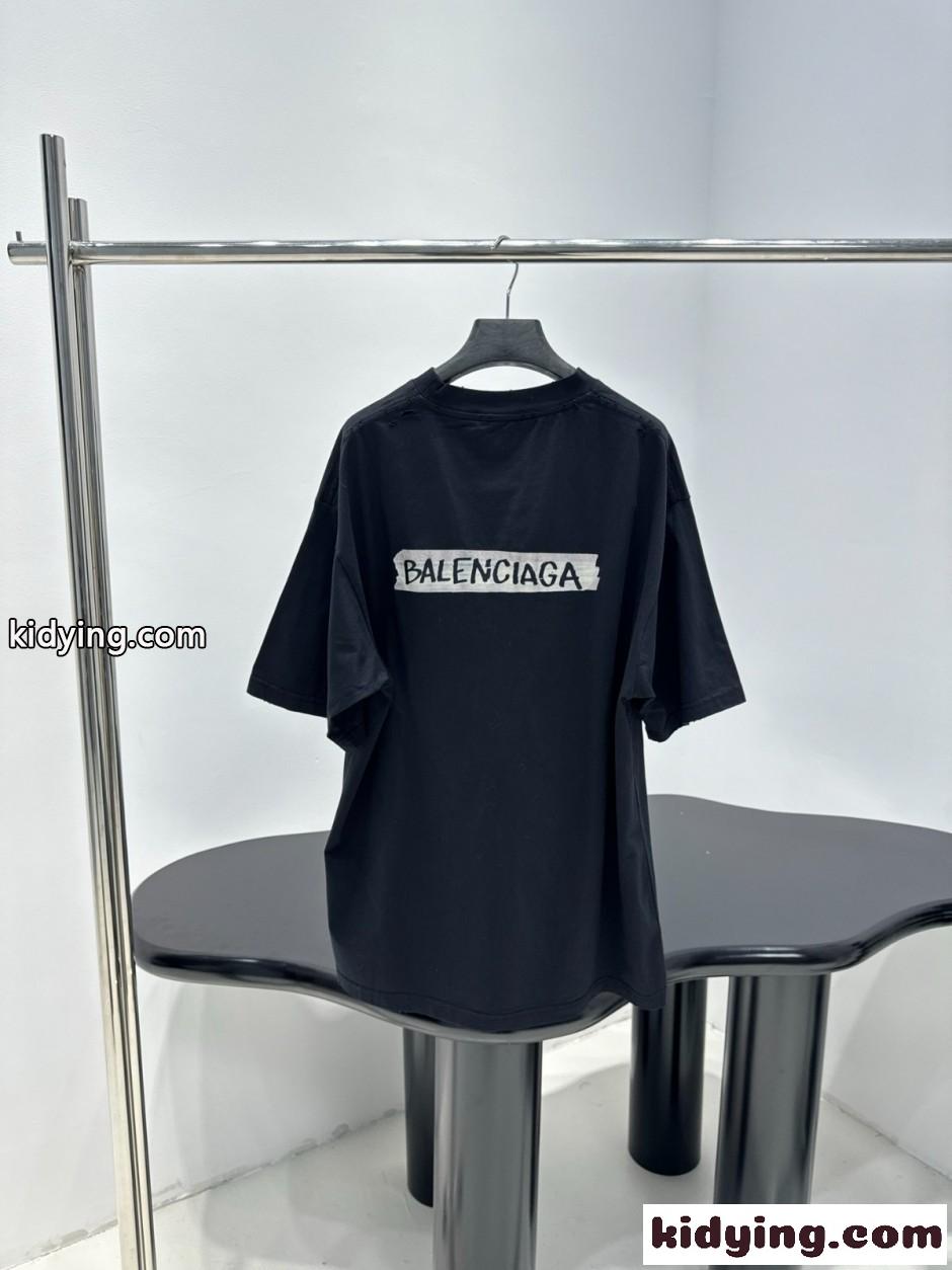 ロゴプリント オーバーサイズ 半袖Tシャツ バレンシアガ Tシャツ コピー ブラック-1