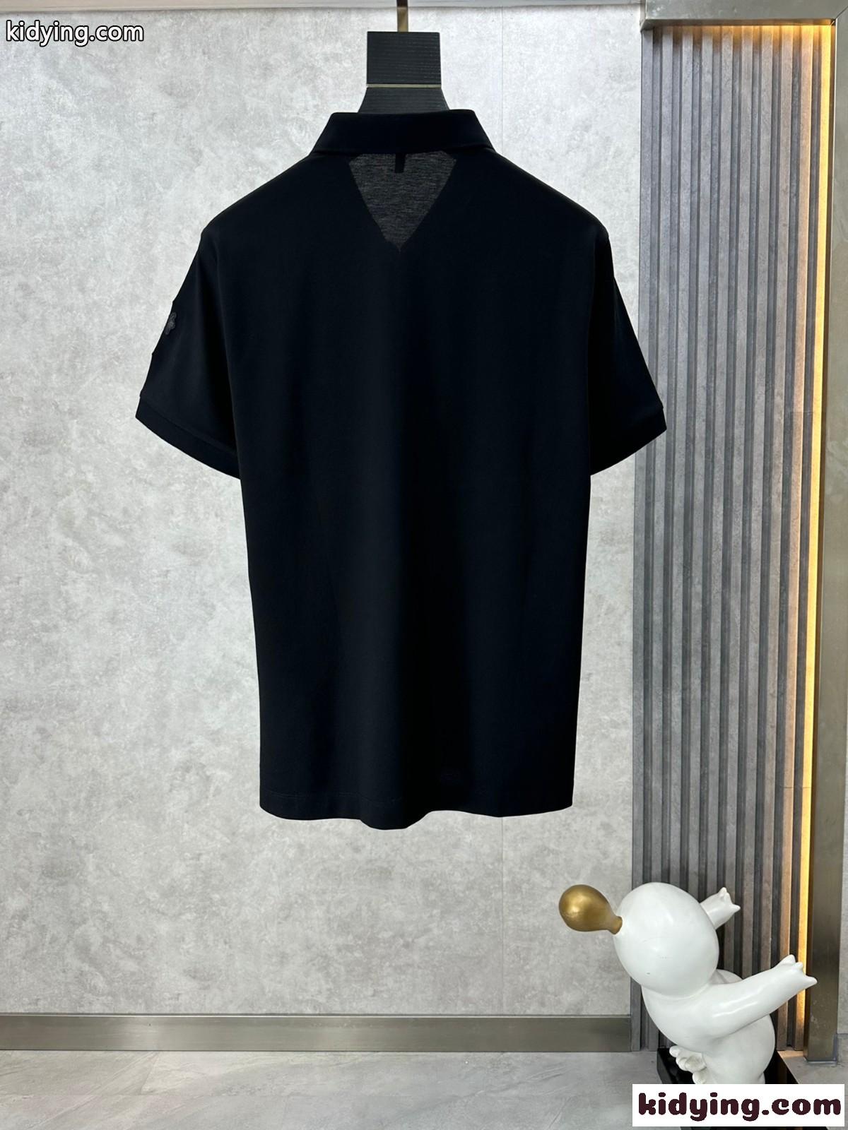 クロムハーツ Tシャツ 偽物 カジュアル クロスパッチ クルーネック 半袖 ポロシャツ ブラック-0