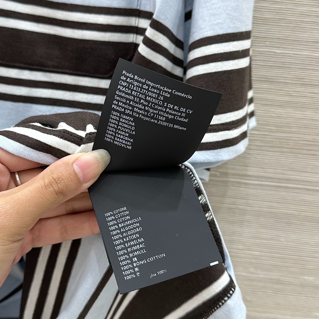 ストライプ コットン オーバーサイズTシャツ プラダ Tシャツ  偽物 半袖トップス-3