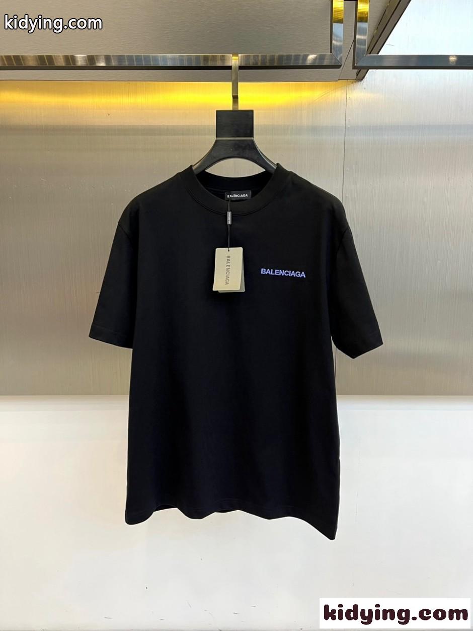 シンプル ロゴ コットン 半袖Tシャツ バレンシアガ Tシャツ 偽物 ブラック-0