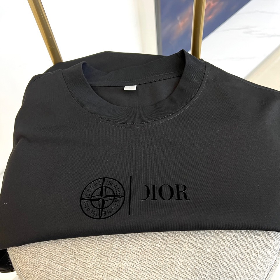 シンプル ロゴプリント コットン 半袖Tシャツ クリスチャン・ディオール Tシャツ 偽物 ブラック-2