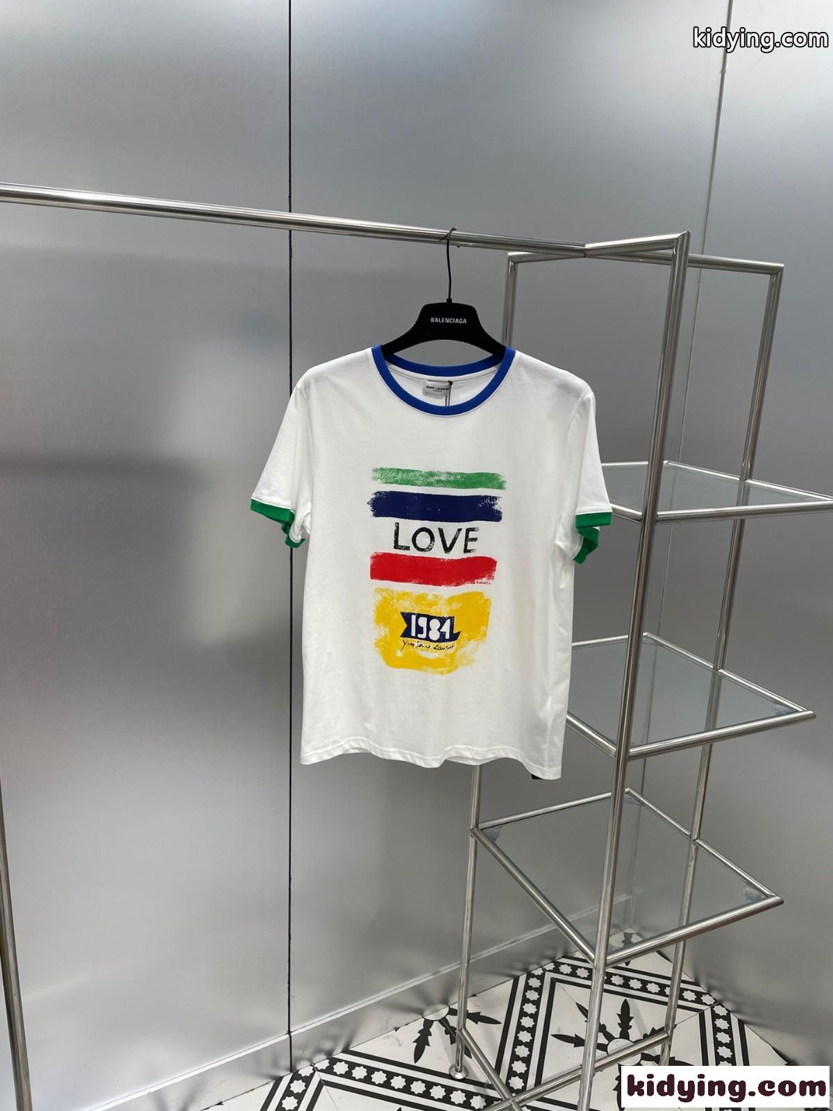 レトロ おしゃれ プリント カジュアル イヴ・サンローラン 半袖Tシャツ コピー クルーネック トップス レディース-1
