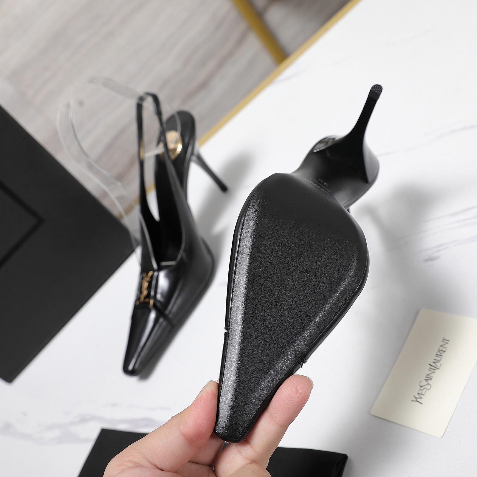 YSL バビロン ブルトイユ スリングバックパンプス スーパーコピー ブラック-3