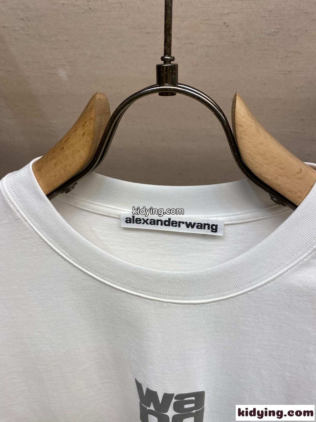 シンプル アレキサンダーワング Tシャツ コピー ロゴ入り クルーネック 半袖Tシャツ ホワイト-1