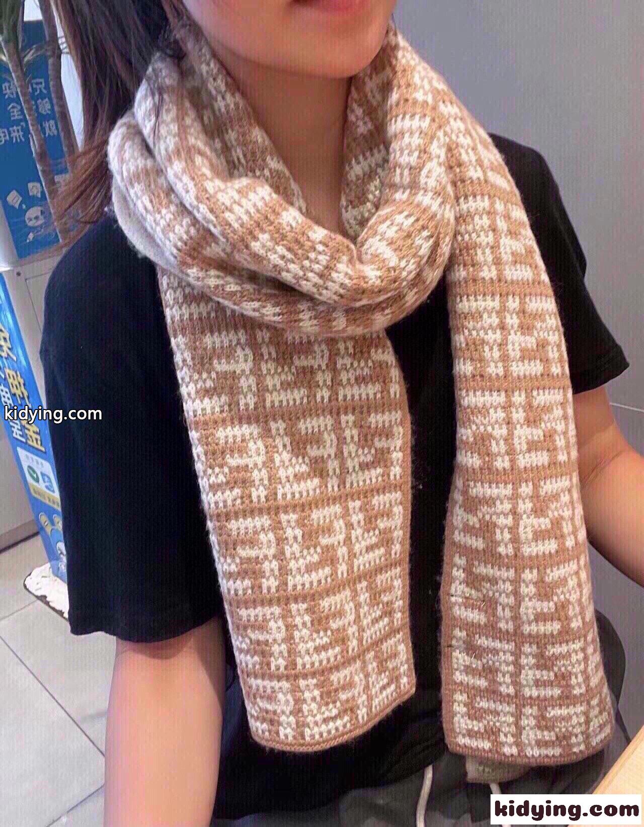 シンプル FFロゴ 柔らかい カシミヤ ニットマフラー フェンディ スカーフ 偽物-2