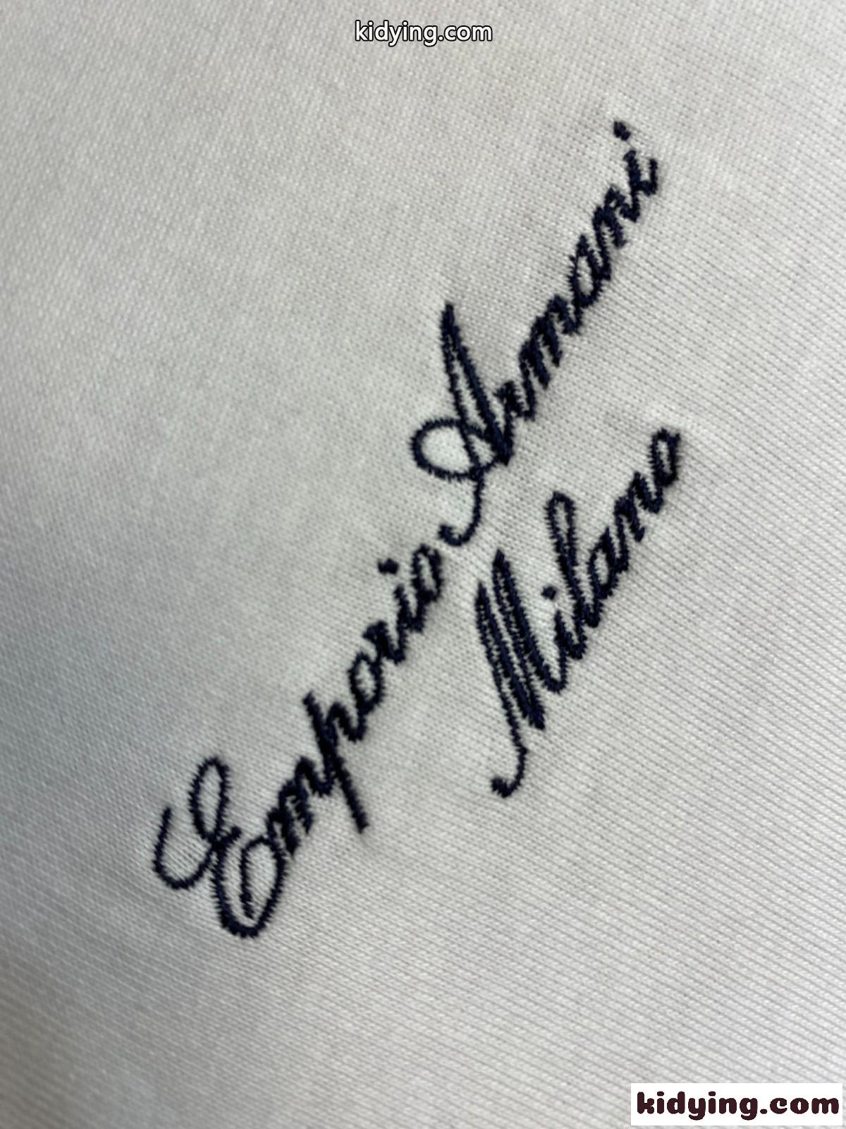 洗練された ロゴ刺繍 クルーネック アルマーニ Tシャツ 偽物 コットン ホワイト-3
