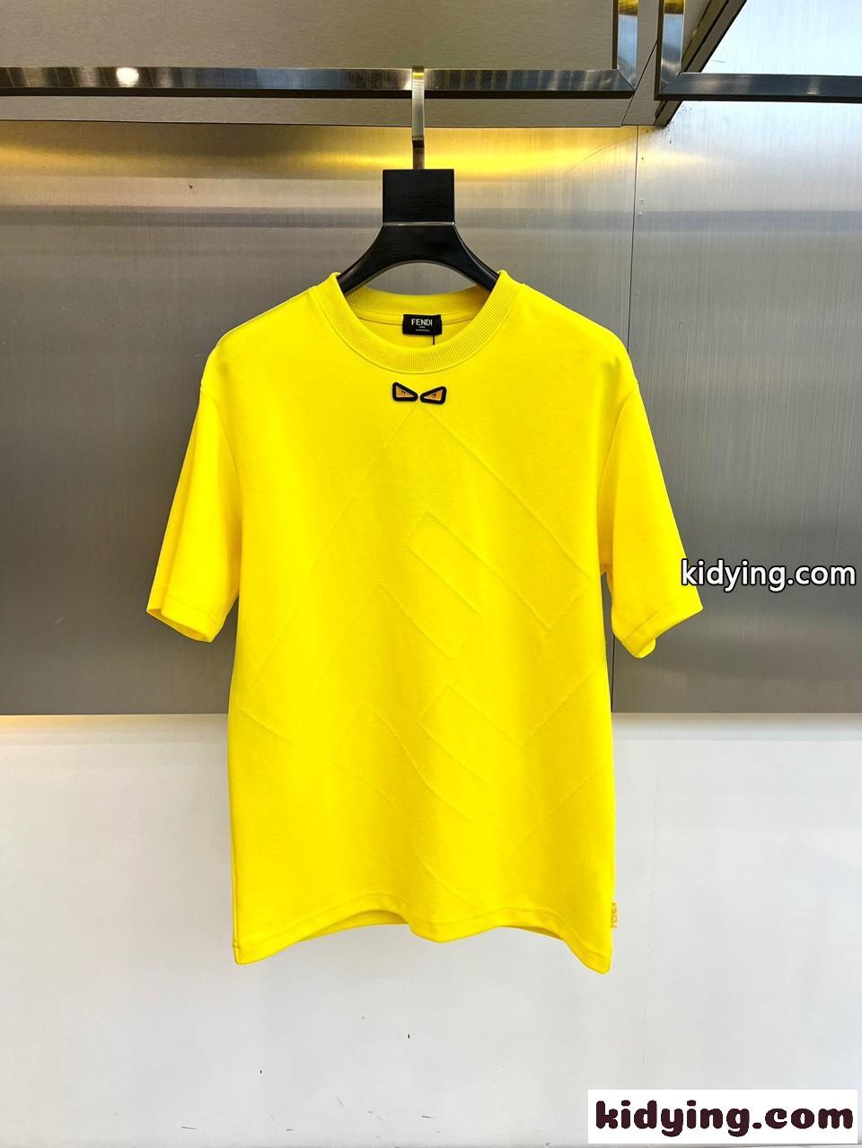 カジュアル ゆったり クルーネック Tシャツ フェンディ 半袖Tシャツ コピー イエロー-0