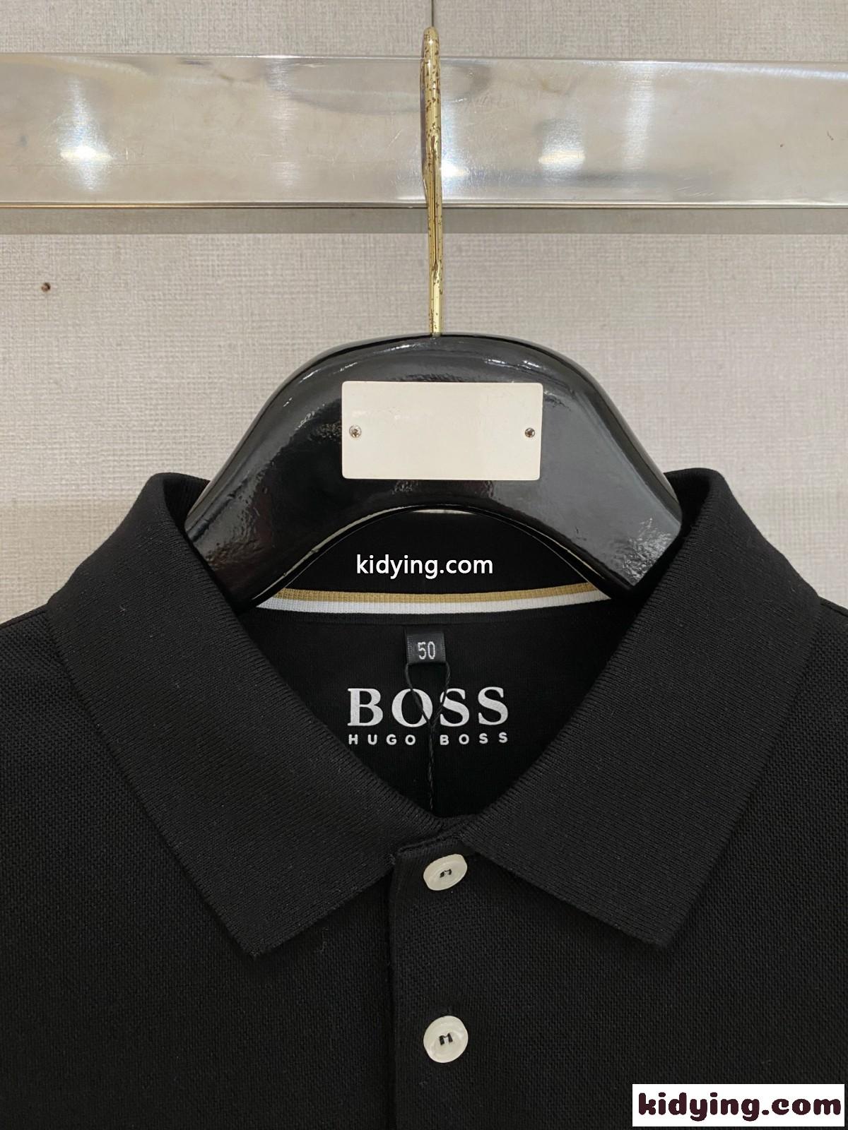 上品 コットン ロゴ 長袖 ポロシャツ ヒューゴ・ボス Tシャツ コピー ブラック-2