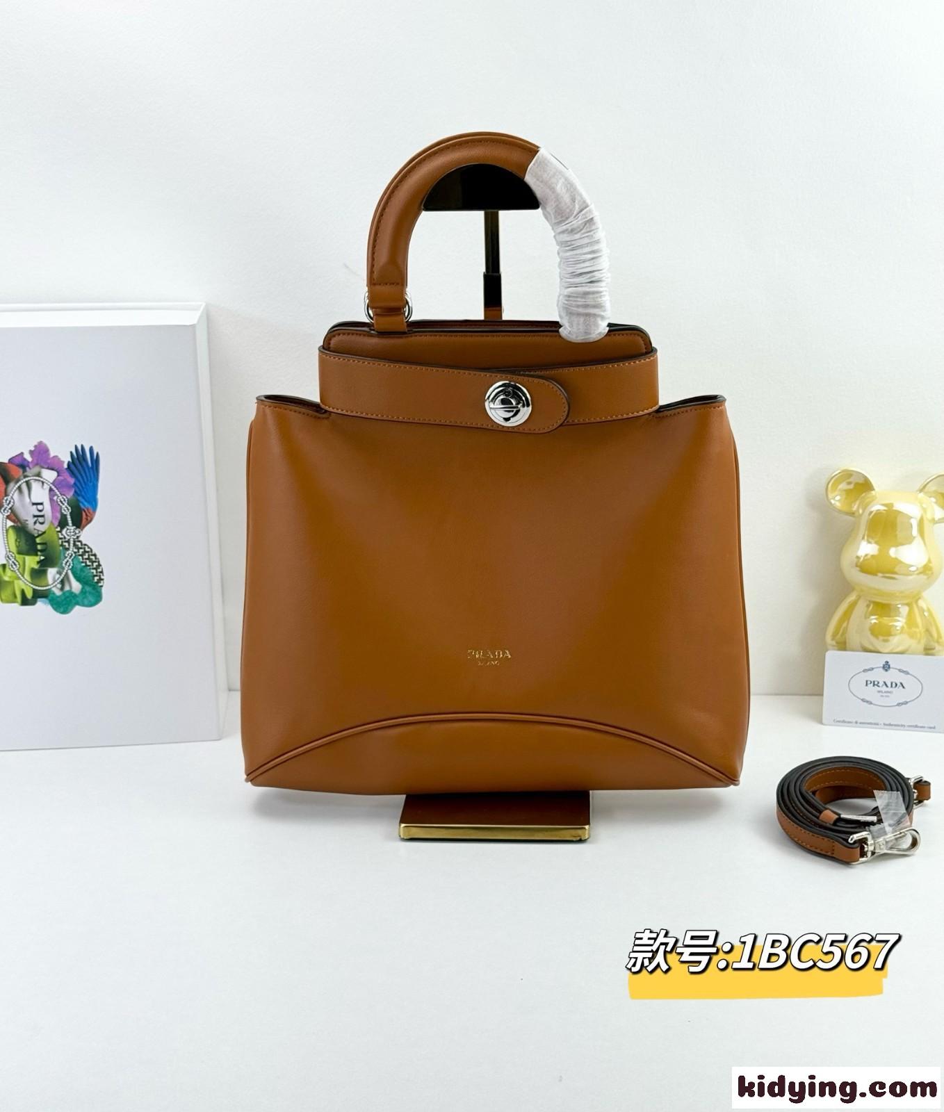 新作♪PRADA エチュード ミディアム レザーバッグ プラダ バッグ コピー ブラウン-0