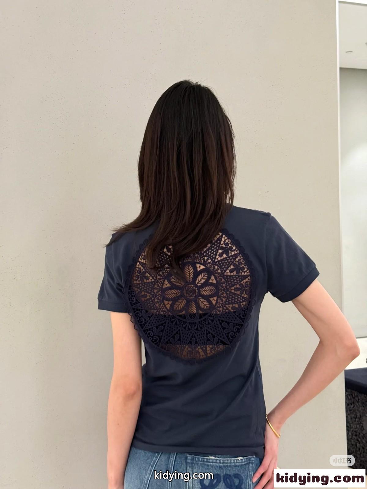 カジュアル 合わせやすい レース Tシャツ ロエベ Tシャツ コピー ネイビー-5