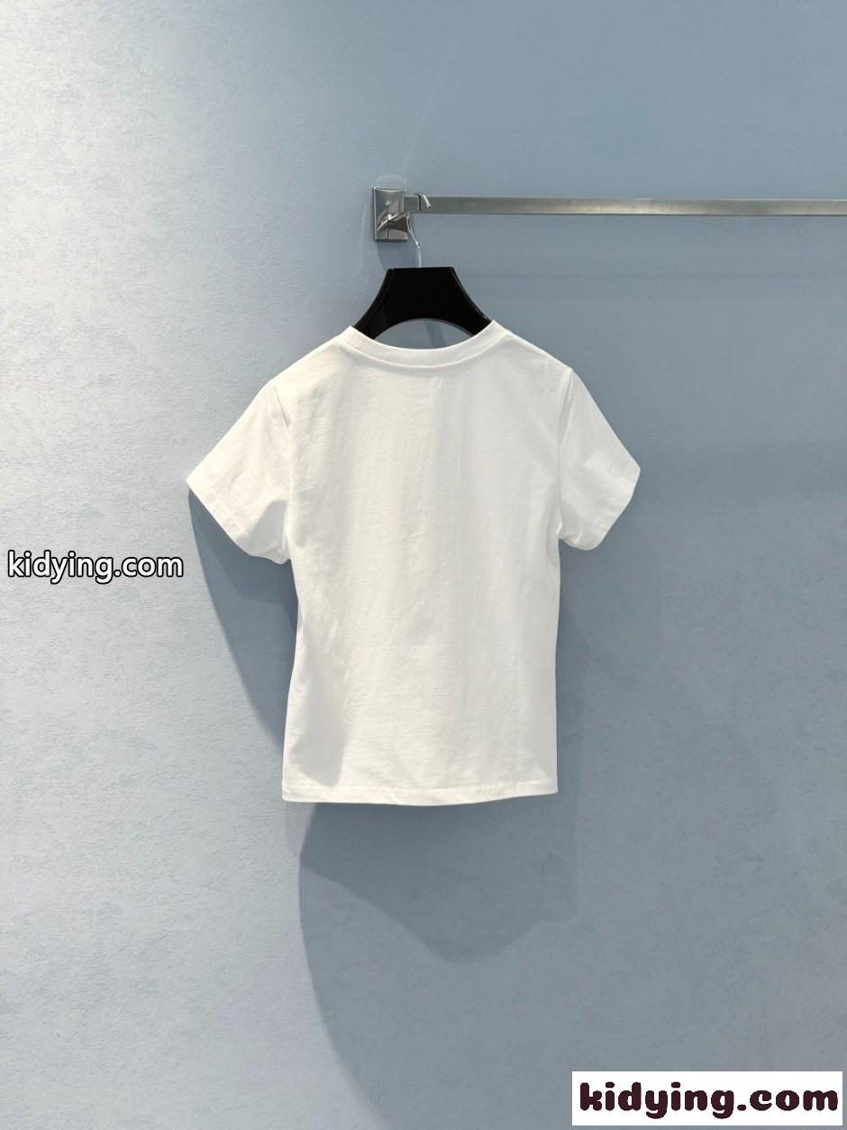 アレキサンダーワング Tシャツ 偽物 シンプル ロゴ入り 半袖Tシャツ コットン ホワイト-1