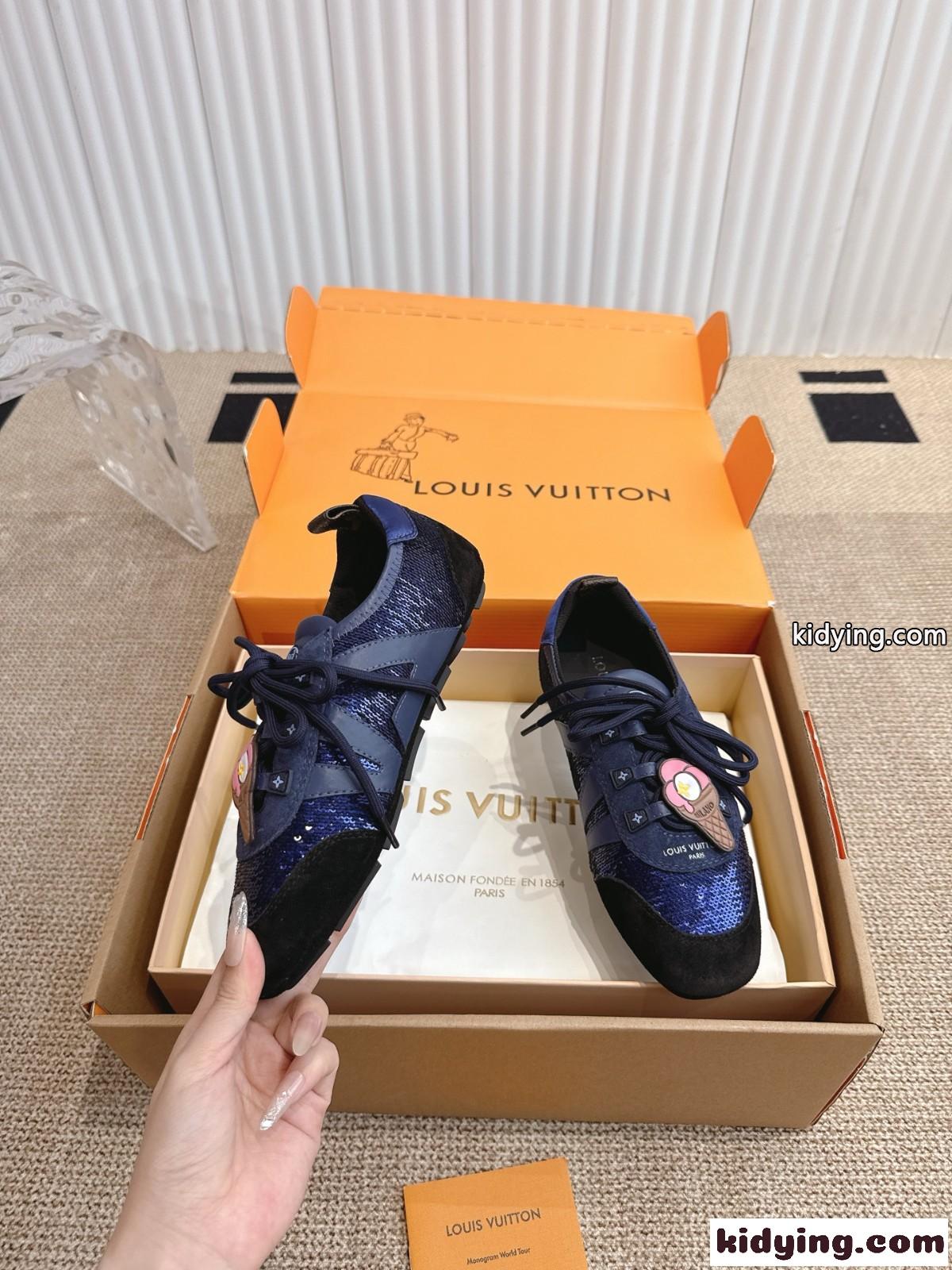 スパンコール＆スエード LV スニーカリーナ ルイ・ヴィトン スニーカー スーパーコピー ブルー-2