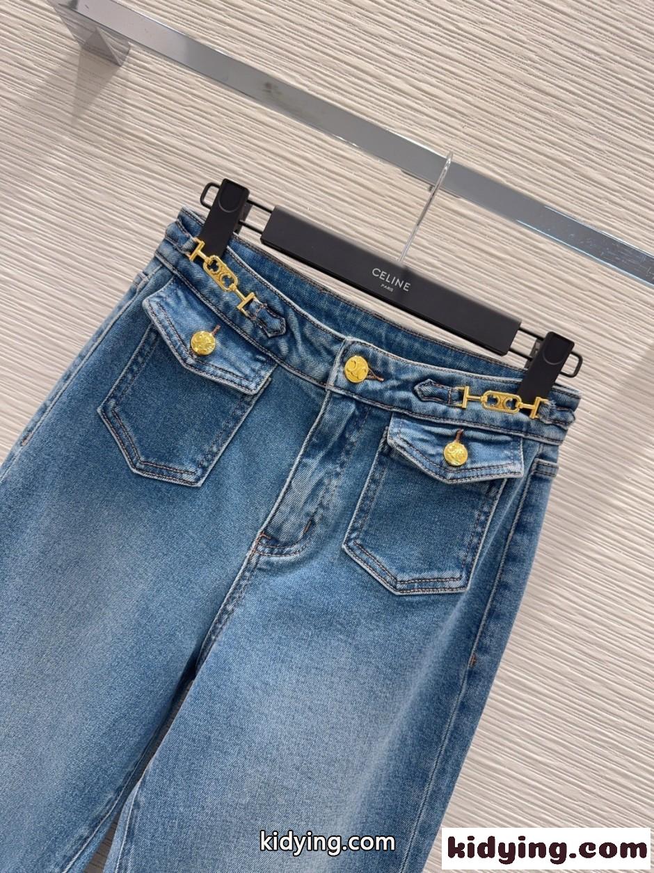 フェンミン エレガント フレアデニムパンツ セリーヌ ジーンズ 偽物 ブルー-1