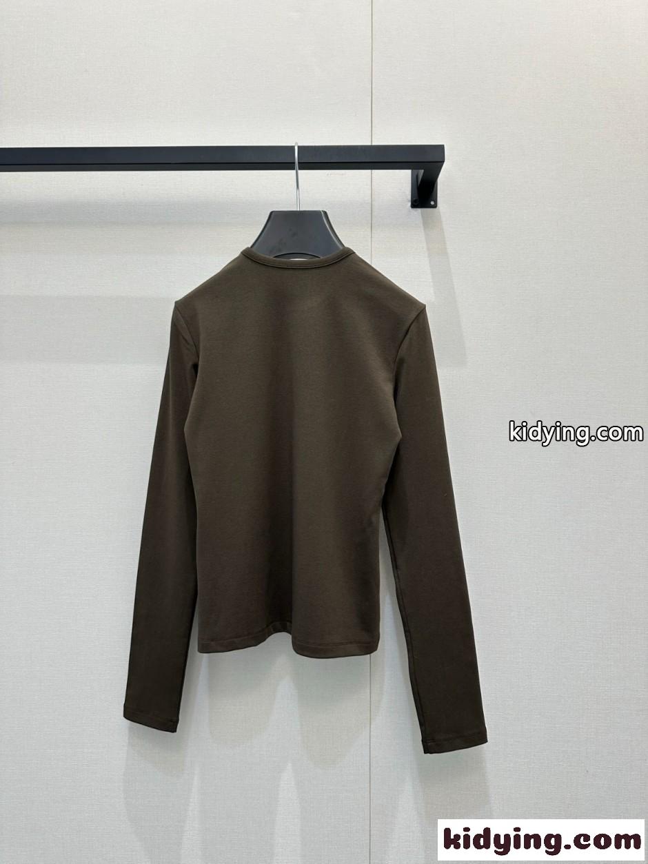シンプル トリオンフ 長袖Tシャツ セリーヌ Tシャツ コピー ダークブラウン-3