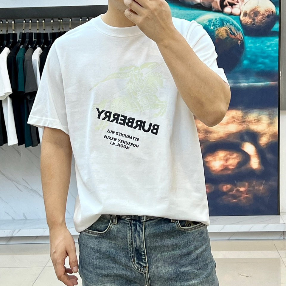 バーバリー 半袖Tシャツ コピー カジュアル コットンTシャツ ホワイト-1