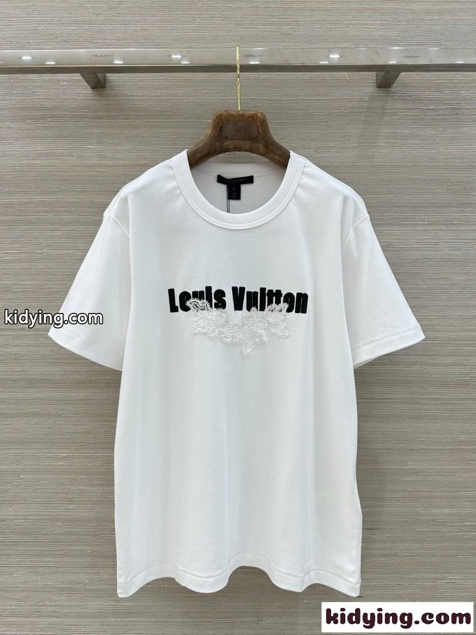 レースシグネチャーTシャツ ルイヴィトン Tシャツ 偽物 コットン ホワイト-0