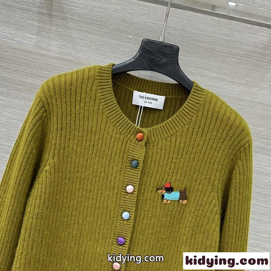 ヘクター刺繍 マルチカラーボタン リブカーディガン トムブラウン ニット 偽物-1