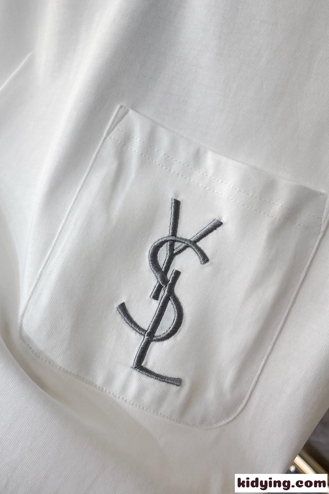 洗練された ミニマル クルーネック ロゴ 刺繍 イヴ・サンローラン Tシャツ コピー 半袖 トップス-5