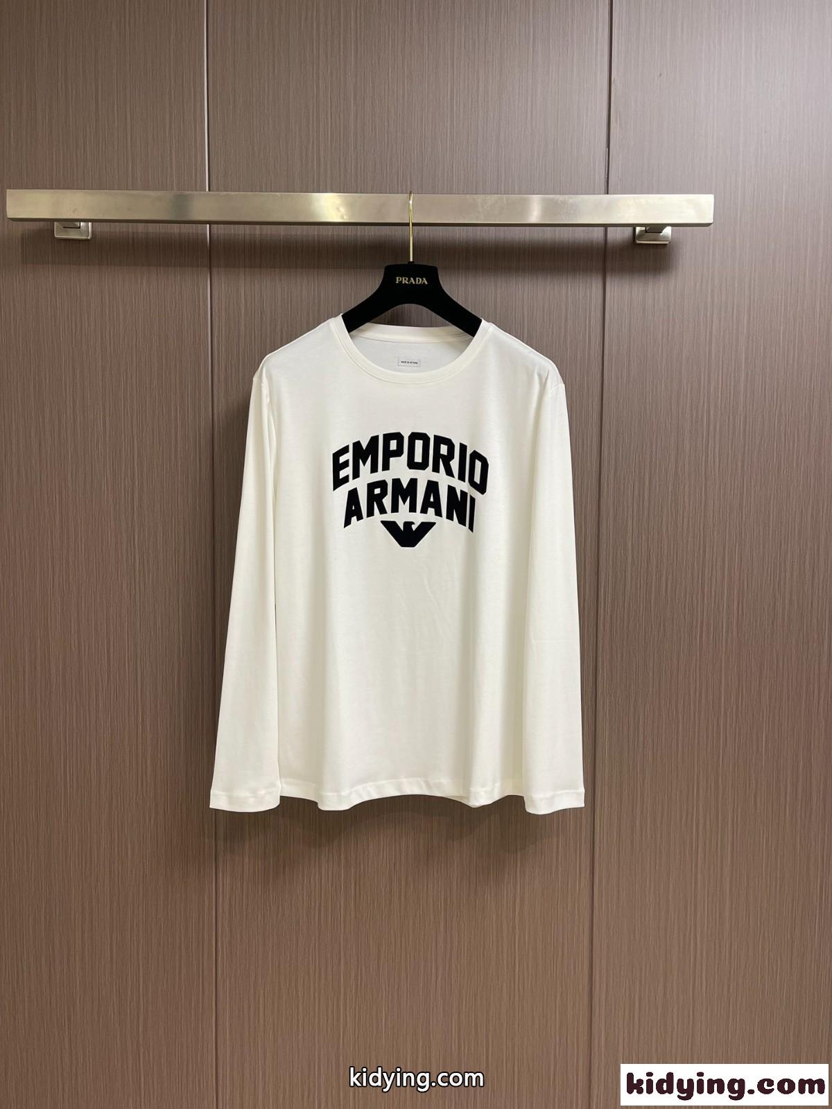カジュアル ロゴ コットン 長袖Tシャツ アルマーニ Tシャツ コピー クルーネック-1