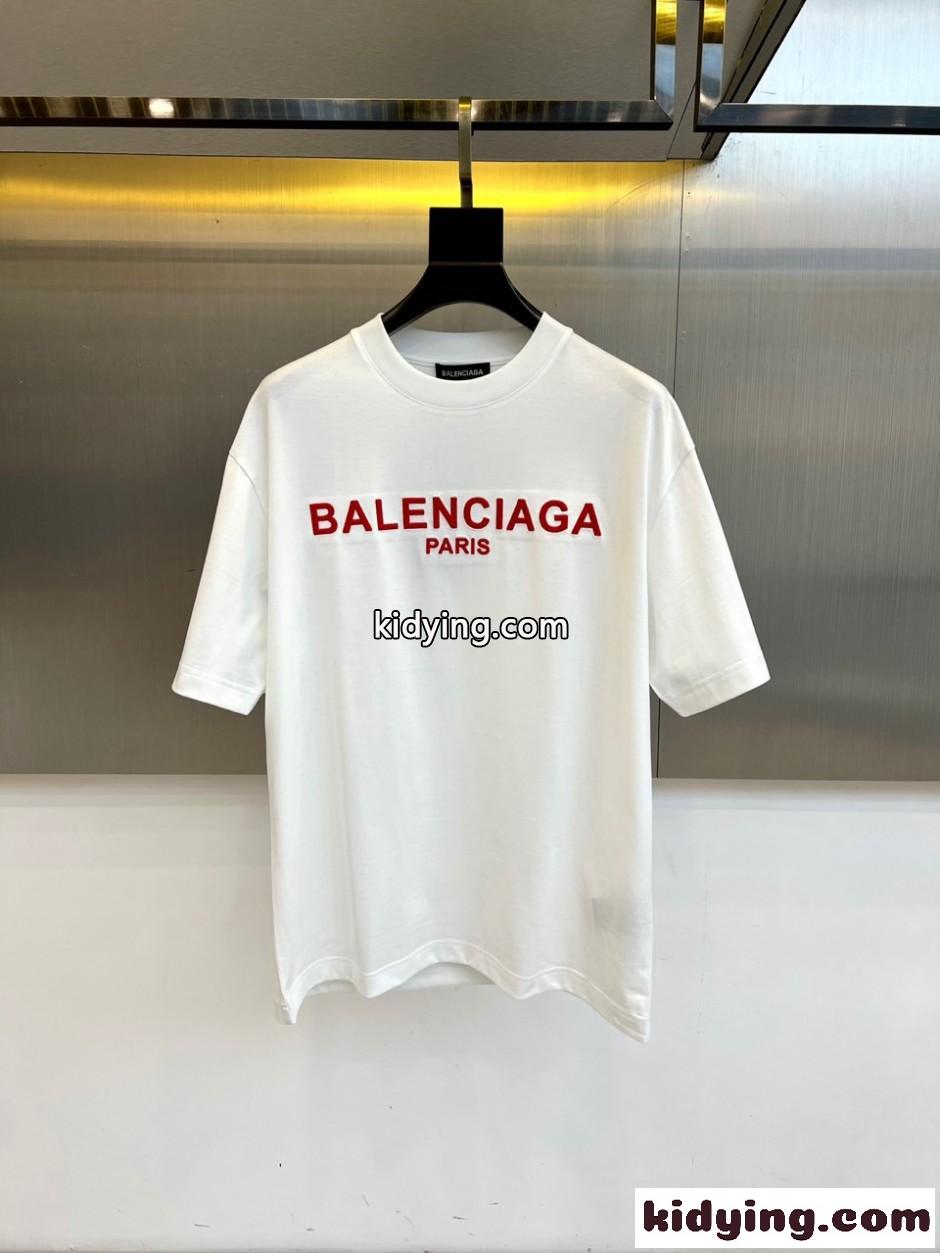 シンプル 定番 ロゴ刺繍 半袖Tシャツ バレンシアガ Tシャツ 偽物 ホワイト-1