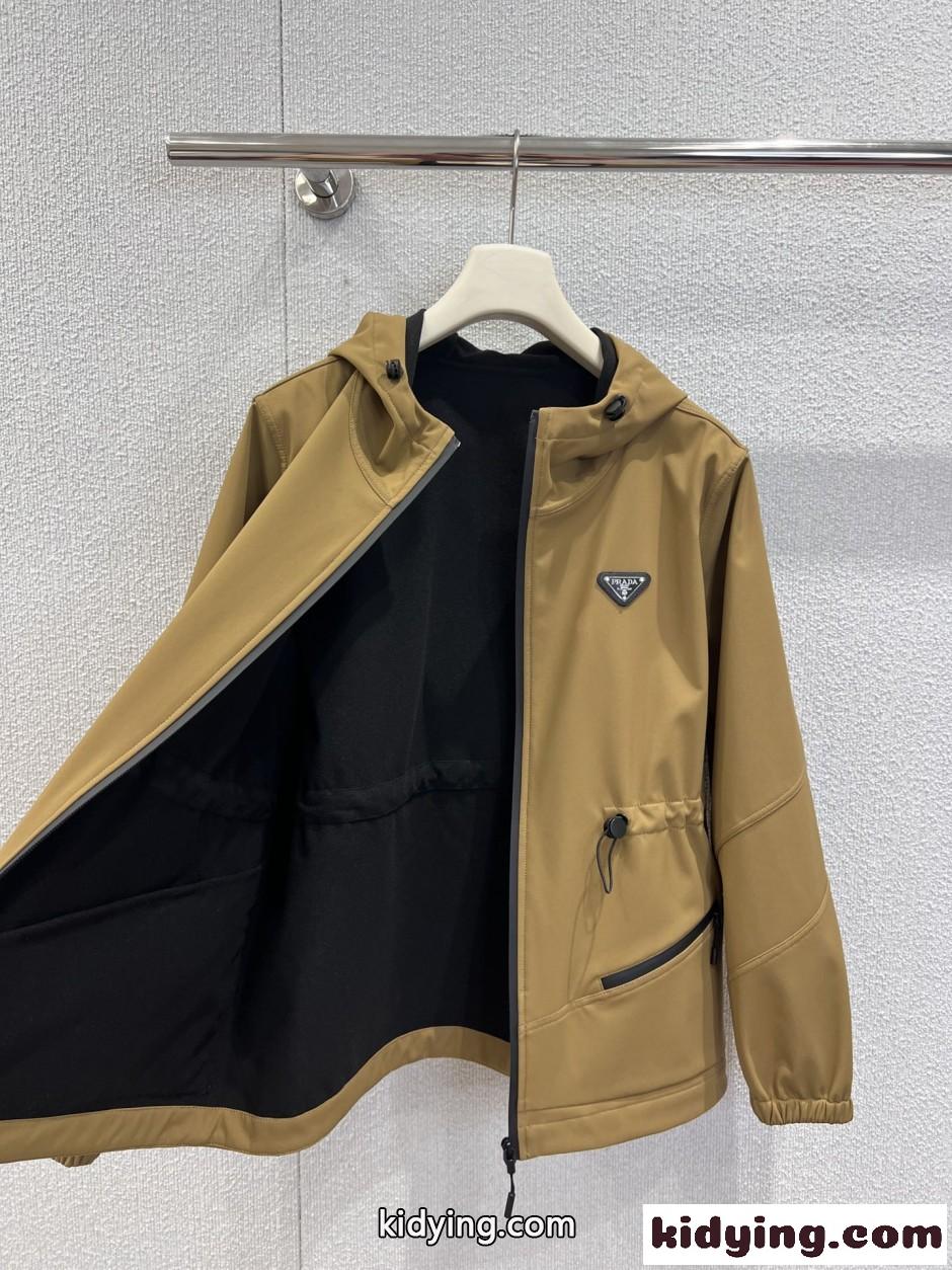 シンプル カジュアル フーデッドジャケット プラダ ジャケット コピー カーキ-1