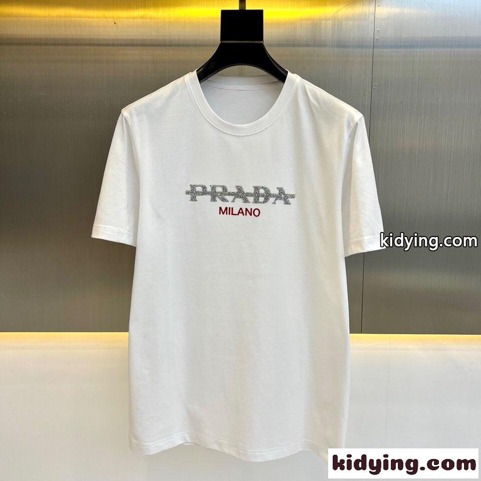 ベーシック 着回し ロゴ クルーネック プラダ Tシャツ コピー メンズ 半袖 トップス ホワイト-0