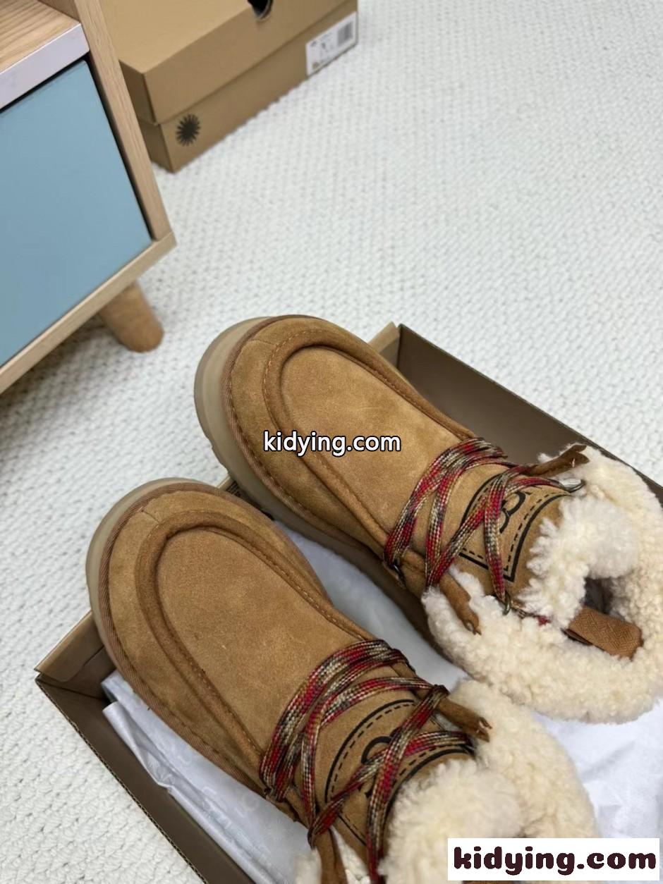 アグ スーパーコピー UGG プラットフォーム スエード レースアップブーツ ブラウン-2