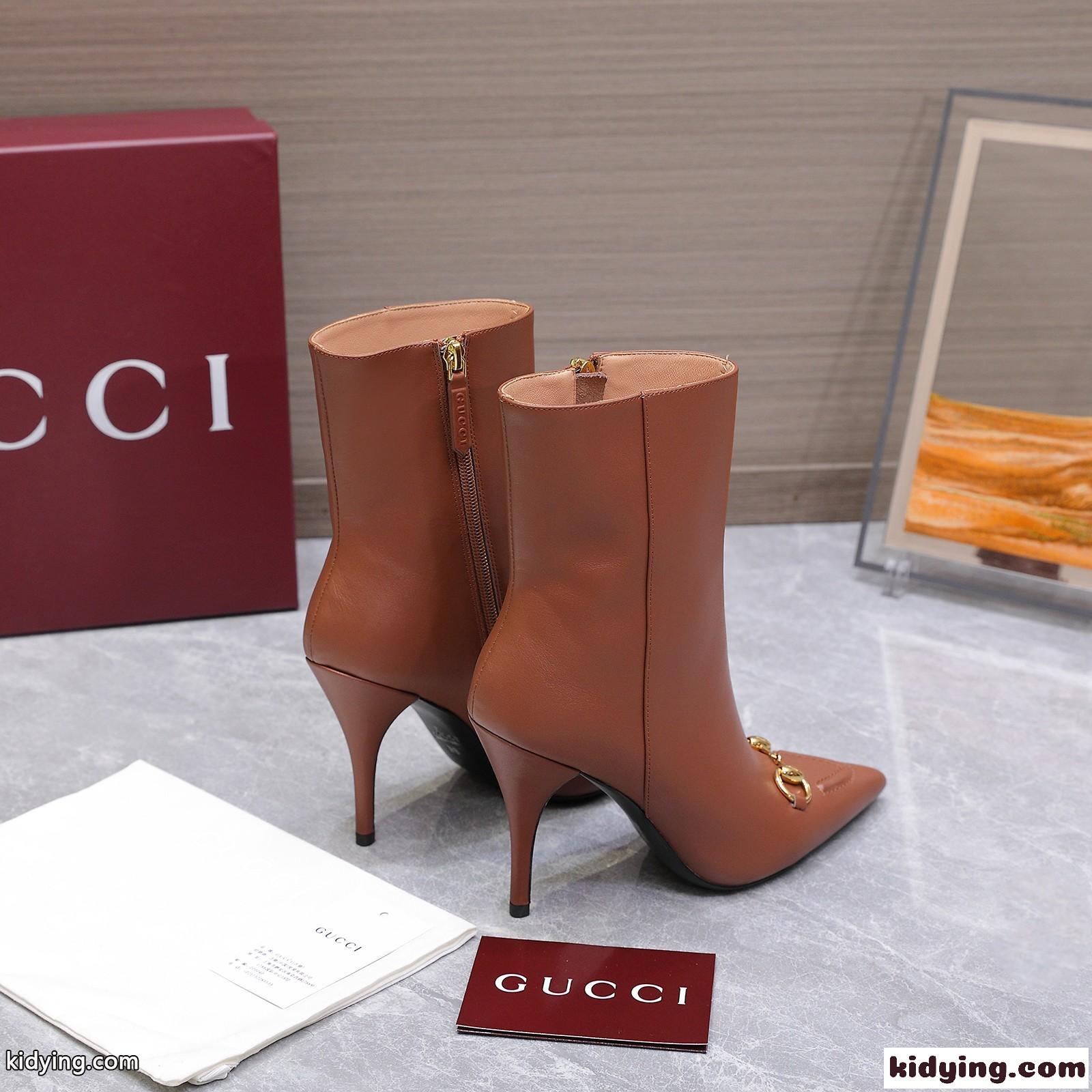 Gucci ホースビット レザー アンクルブーツ グッチ ブーツ コピー ポインテッドトゥ ブラウン-1