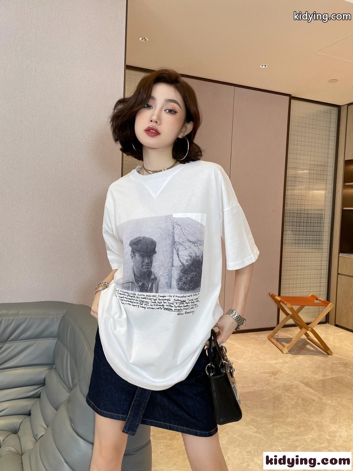 人気 オーバーサイズ 体型カバー プリント クルーネック クリスチャン・ディオール Tシャツ コピー 半袖 トップス-2