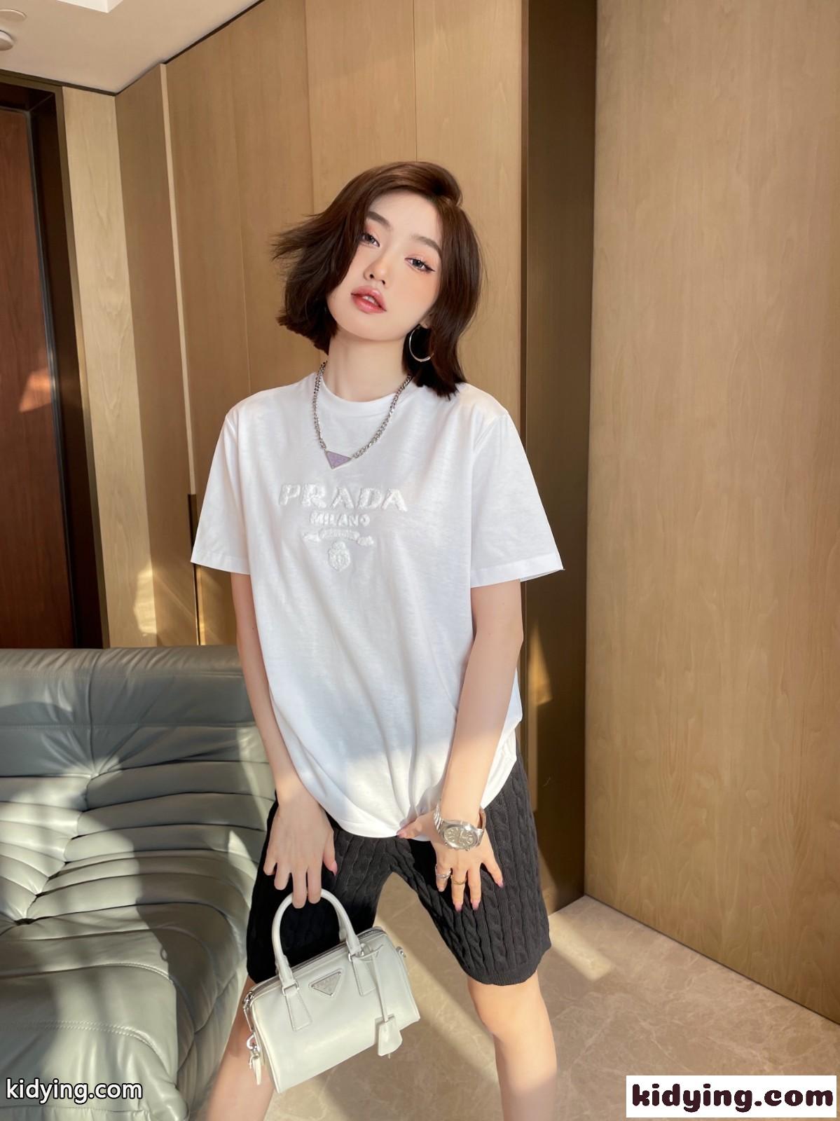 ベーシック 人気 カジュアル おしゃれ ロゴ プラダ 半袖tシャツ コピー ゆったり クルーネック-4