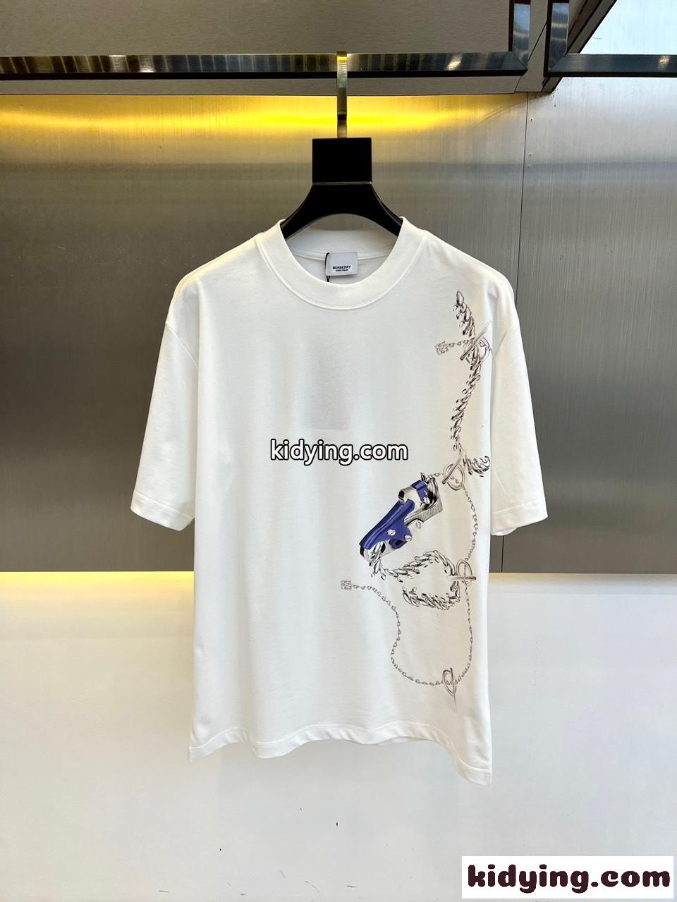カジュアル プリント コットンTシャツ バーバリー 半袖Tシャツ コピー ホワイト-0