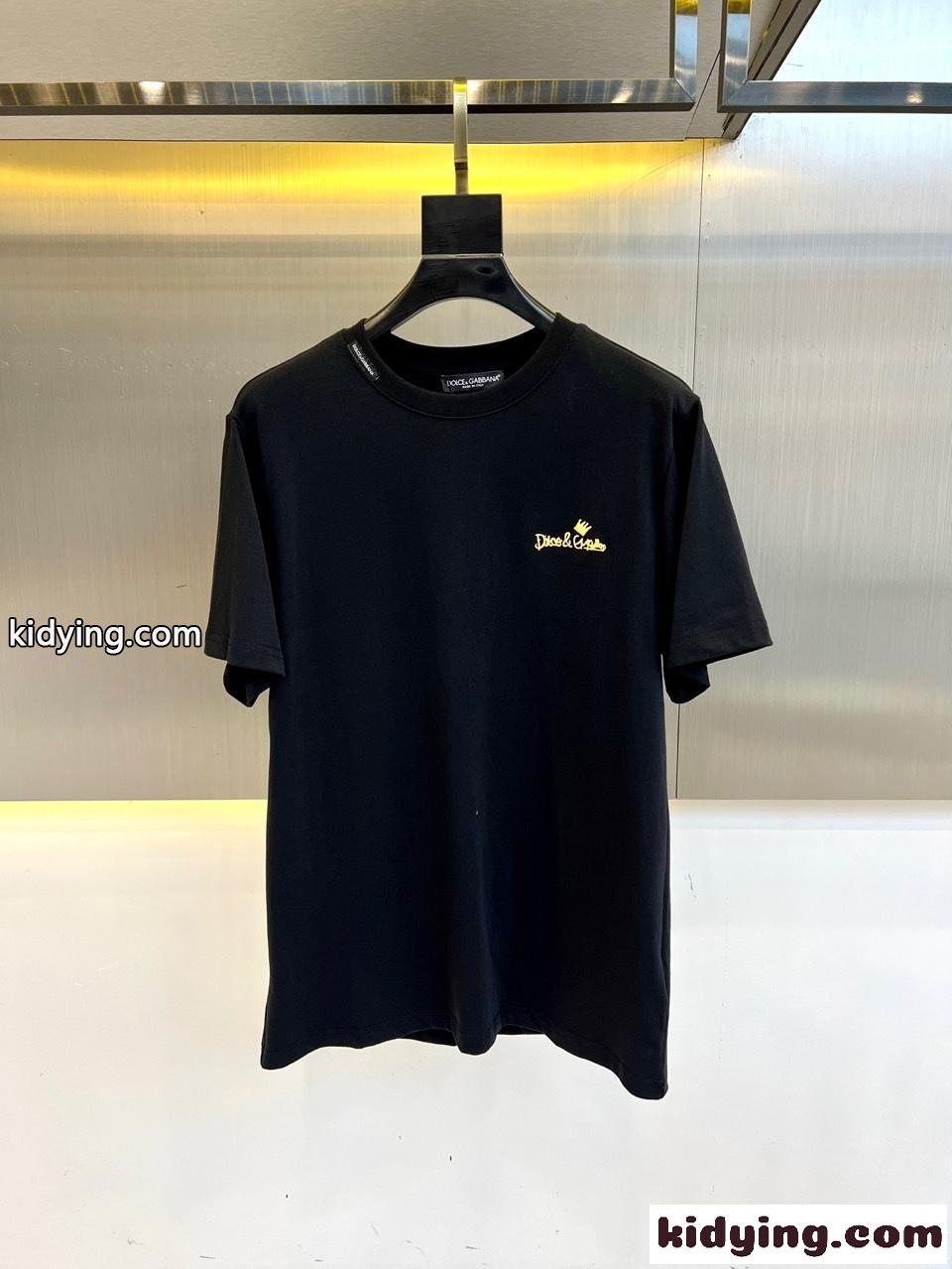 シンプル ロゴ刺繍 クルーネック 半袖Tシャツ ドルチェ&ガッバーナ Tシャツ 偽物 ブラック-0