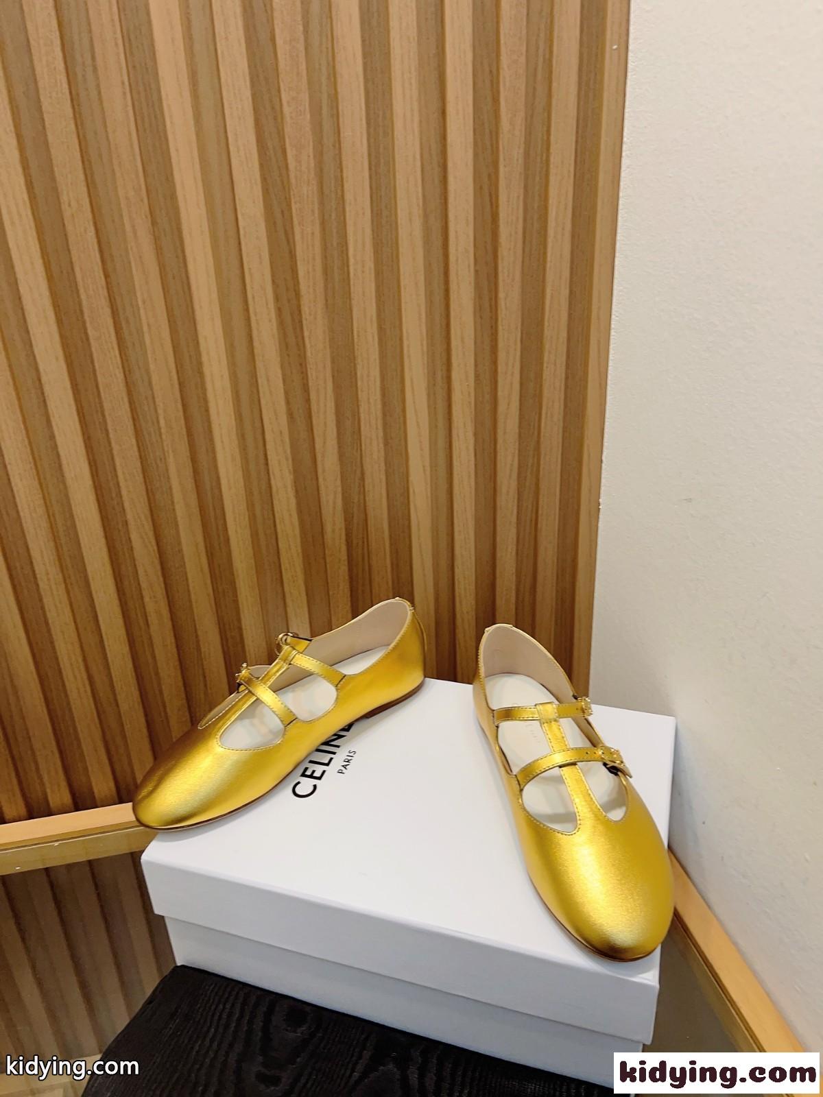 CELINE ダブルストラップ メリージェーン バレリーナ セリーヌ コピー ゴールド-0