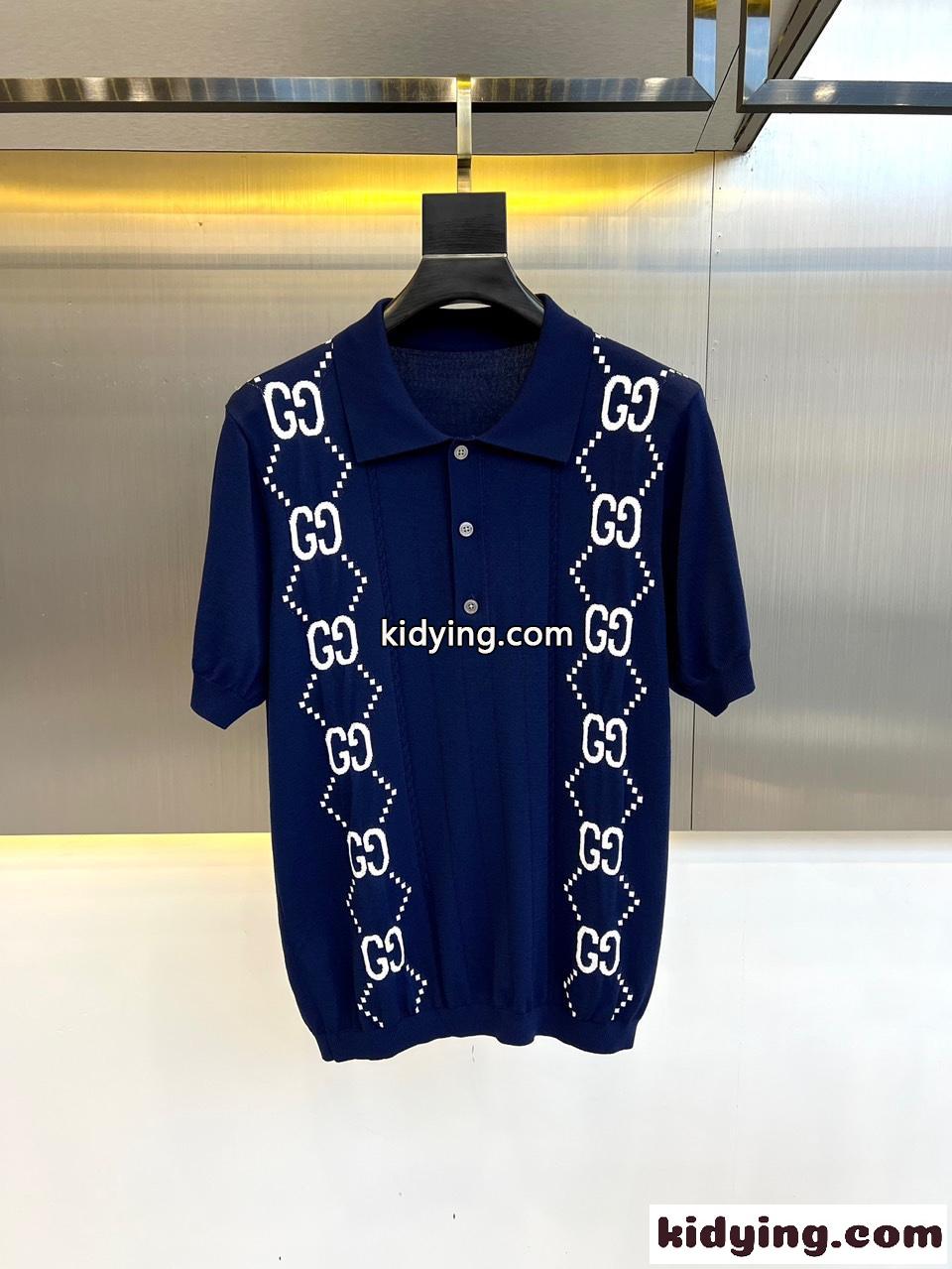 春夏 快適 GG グッチ 半袖Tシャツ コピー ニット ポロシャツ ブルー-0