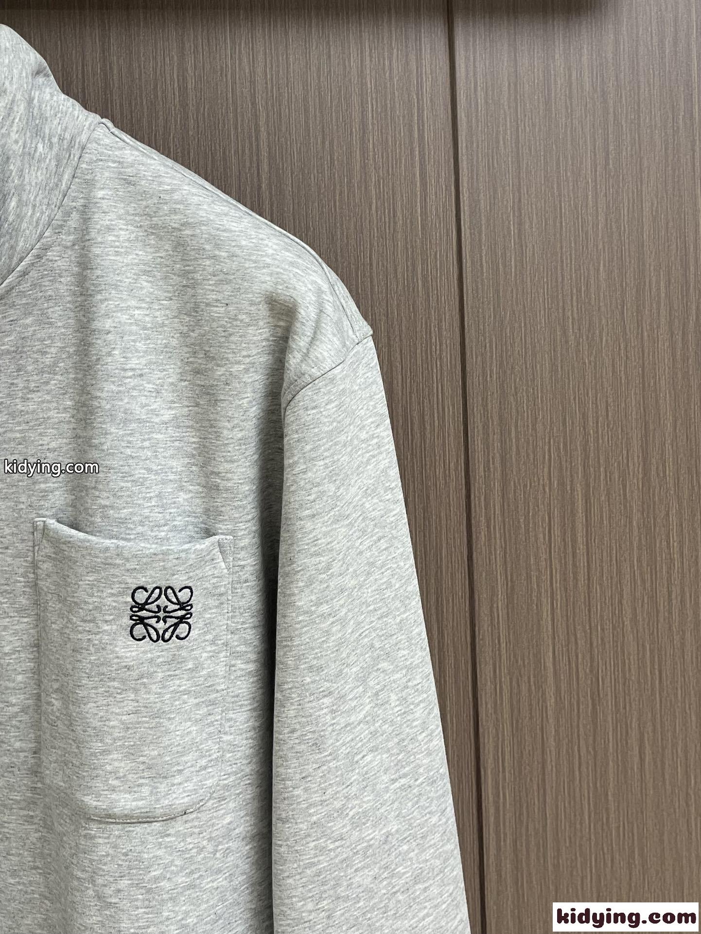 裏起毛 コットン ハーフボタン スウェットシャツ ロエベ Tシャツ コピー グレー-2