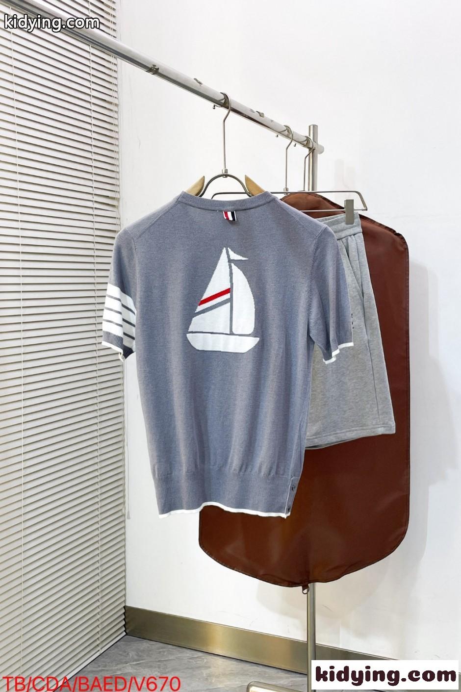 爽やか ヨットモチーフ 半袖 サマーニット トムブラウン Tシャツ 偽物 グレー-1