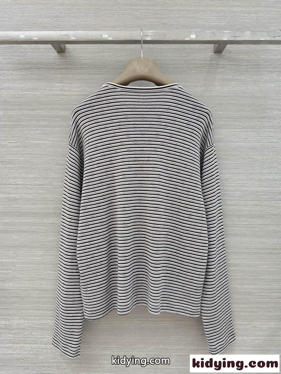 ボーダー柄 透かし編み 長袖Tシャツ ミュウミュウ Tシャツ コピー-4