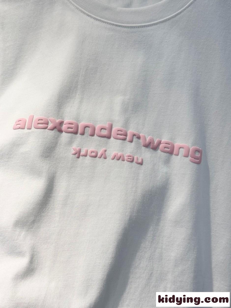 アレキサンダーワング Tシャツ 偽物 シンプル ロゴ入り 半袖Tシャツ コットン ホワイト-2