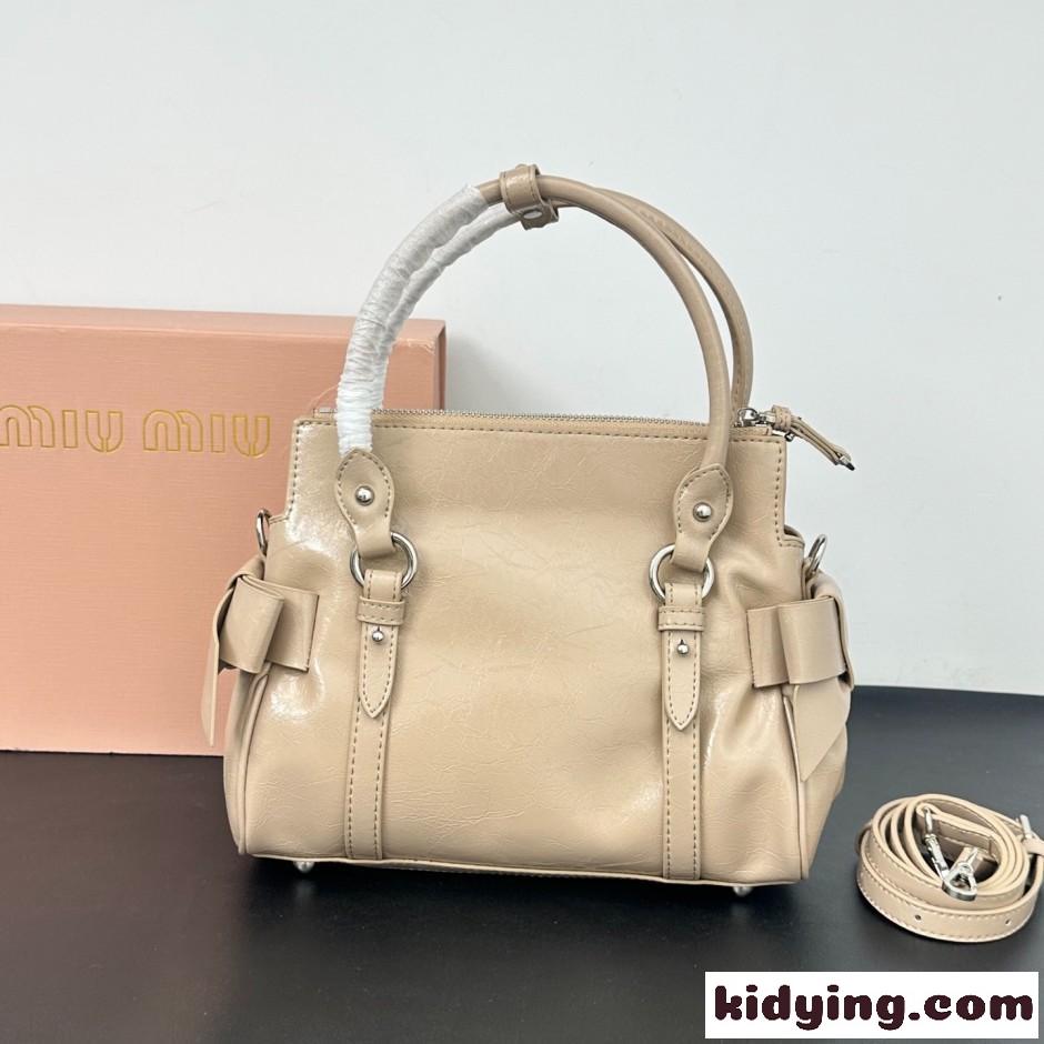 MIUMIU ロゴ レザー ハンドバッグ ミュウミュウ バッグ コピー ベージュ-2