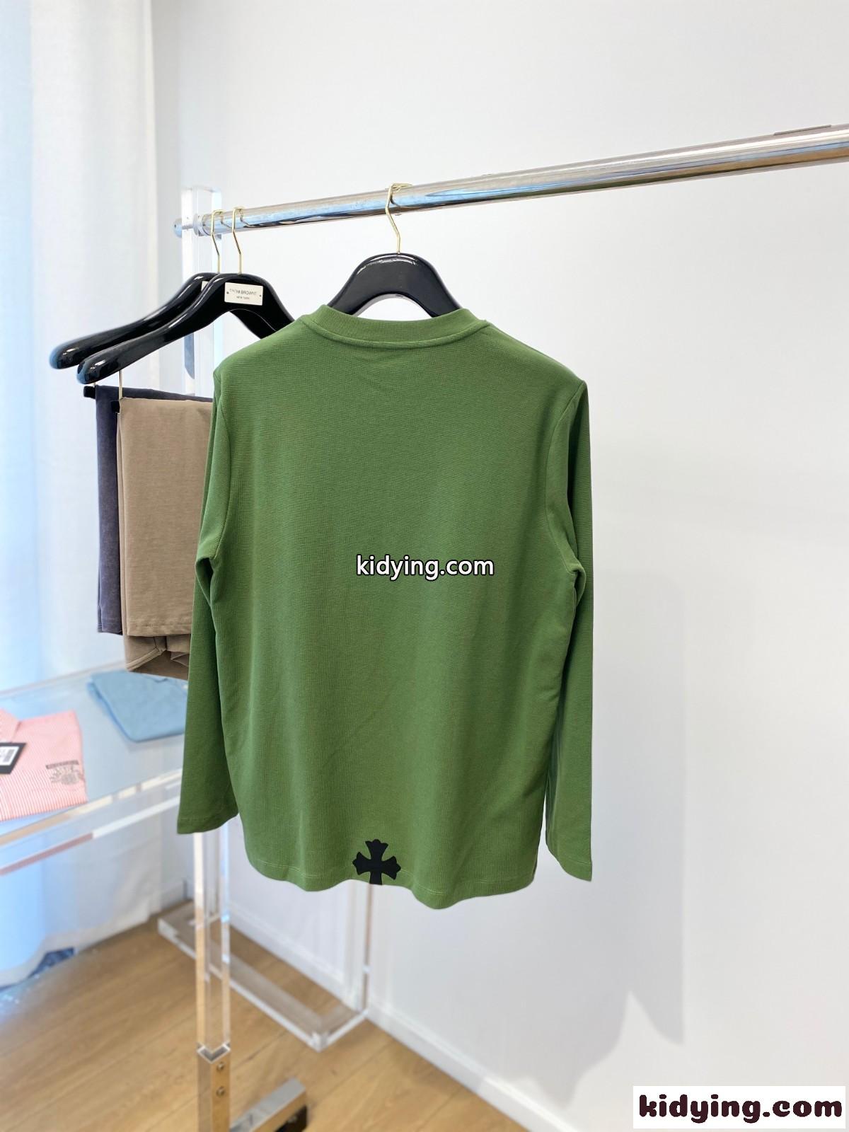 シンプル クロスロゴ クルーネック クロムハーツ Tシャツ コピー 長袖Tシャツ グリーン-4