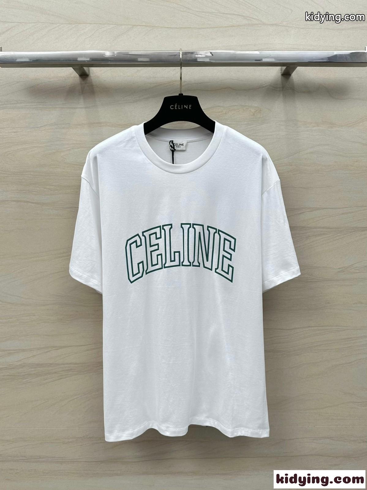 ベーシック ロゴ入り クルーネック セリーヌ 半袖Tシャツ コピー コットンTシャツ-2