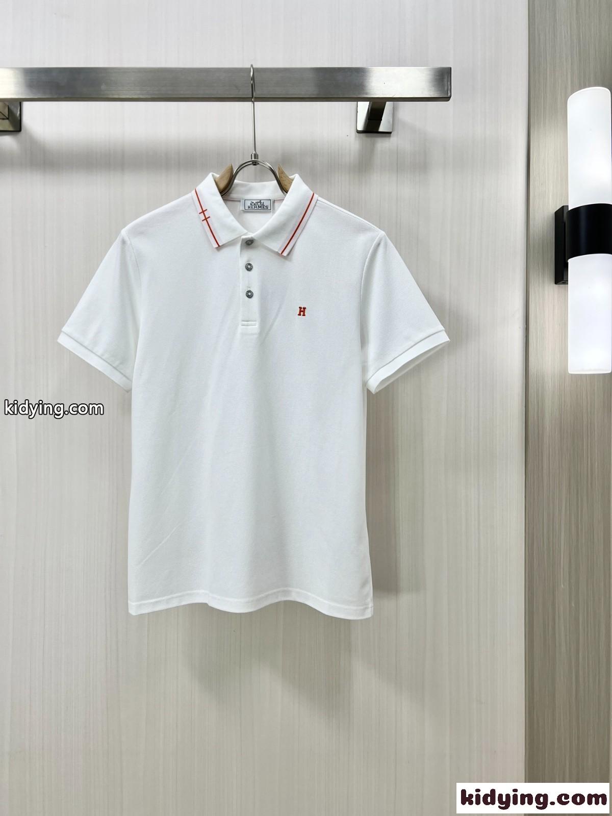 洗練された カジュアル コットンピケ ポロシャツ エルメス Tシャツ コピー ホワイト-0